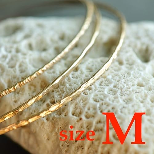 Miniatura 2 de 14k gold filled Bangles hammered slip on set of 3 textures, Mu-Yin Jewelry Handmade in USA (M)