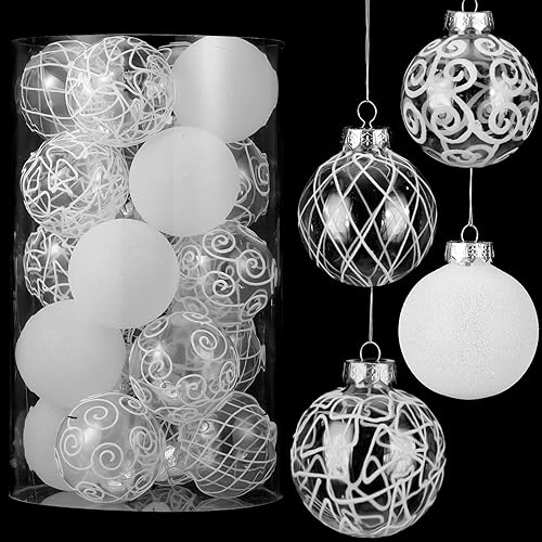 Miniatura 1 de Syhood Juego de adornos de Navidad blancos de 2.36 pulgadas para decoración de árbol de Navidad, adornos decorativos colgantes transparentes y