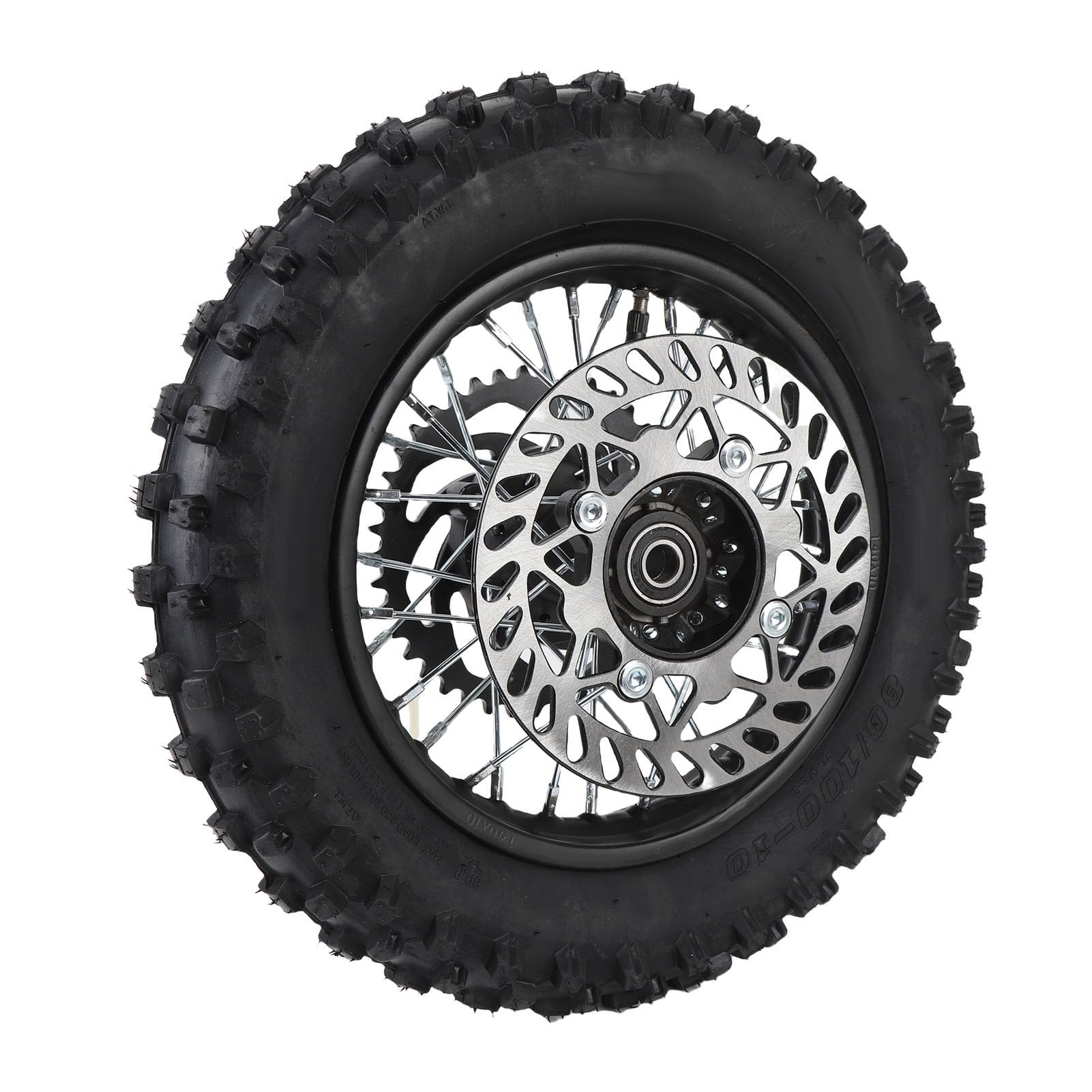 Keenso Conjunto de Neumático de Llanta de Rueda Trasera de 10 Pulgadas, 80 100 10 3.00 10 Diseñado con Precisión para Motos de Cross, con Eje de 12 Mm, Rotor de Freno de 190 Mm, Piñón