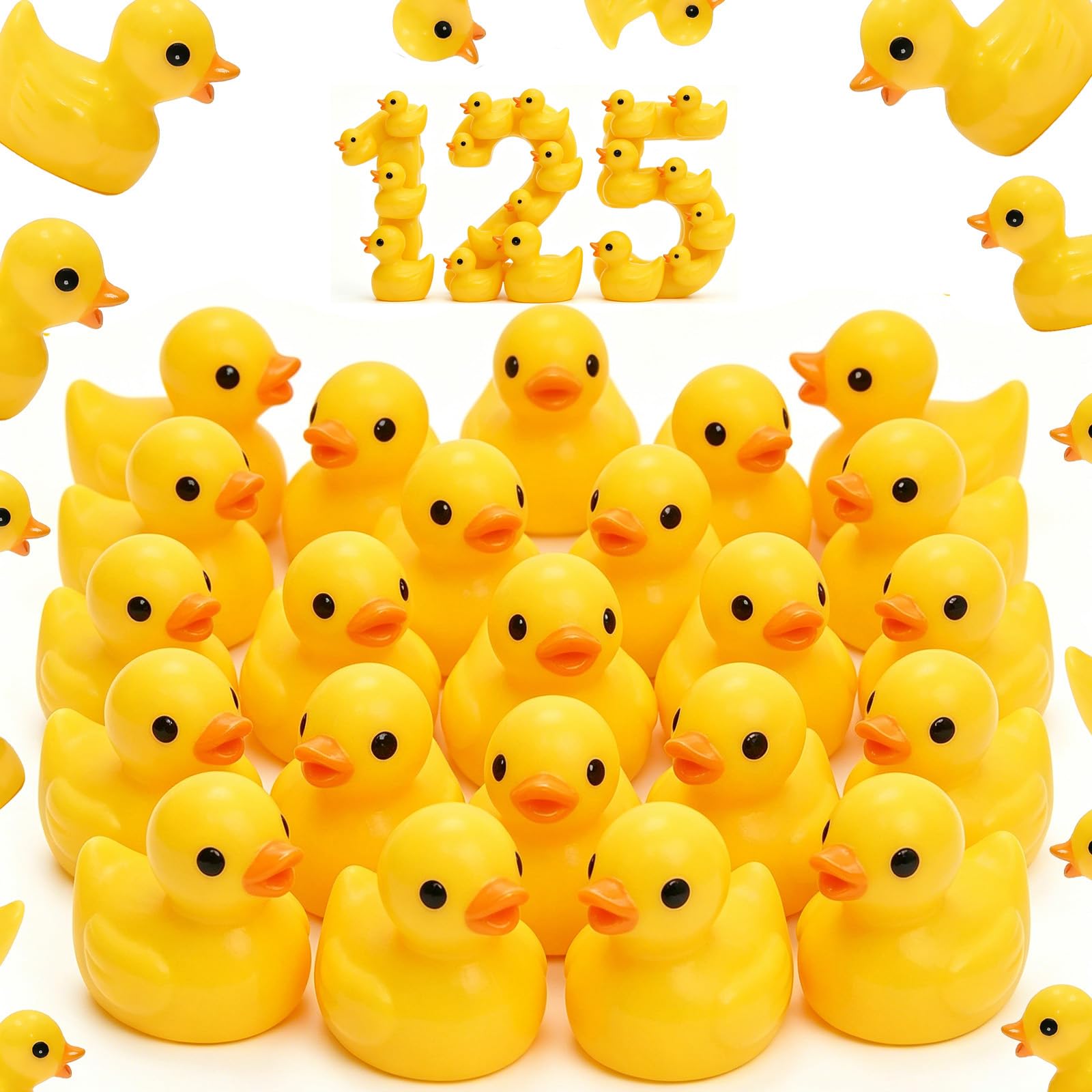 Blynmyr 125pcs Mini Resin Ducks, Yellow Tiny Ducks, Mini Duck Figures for Micro Landscape, Fairy Garden, Potted, Aquarium, Dollhouse Decor & Hidden Game, Fish Tanks