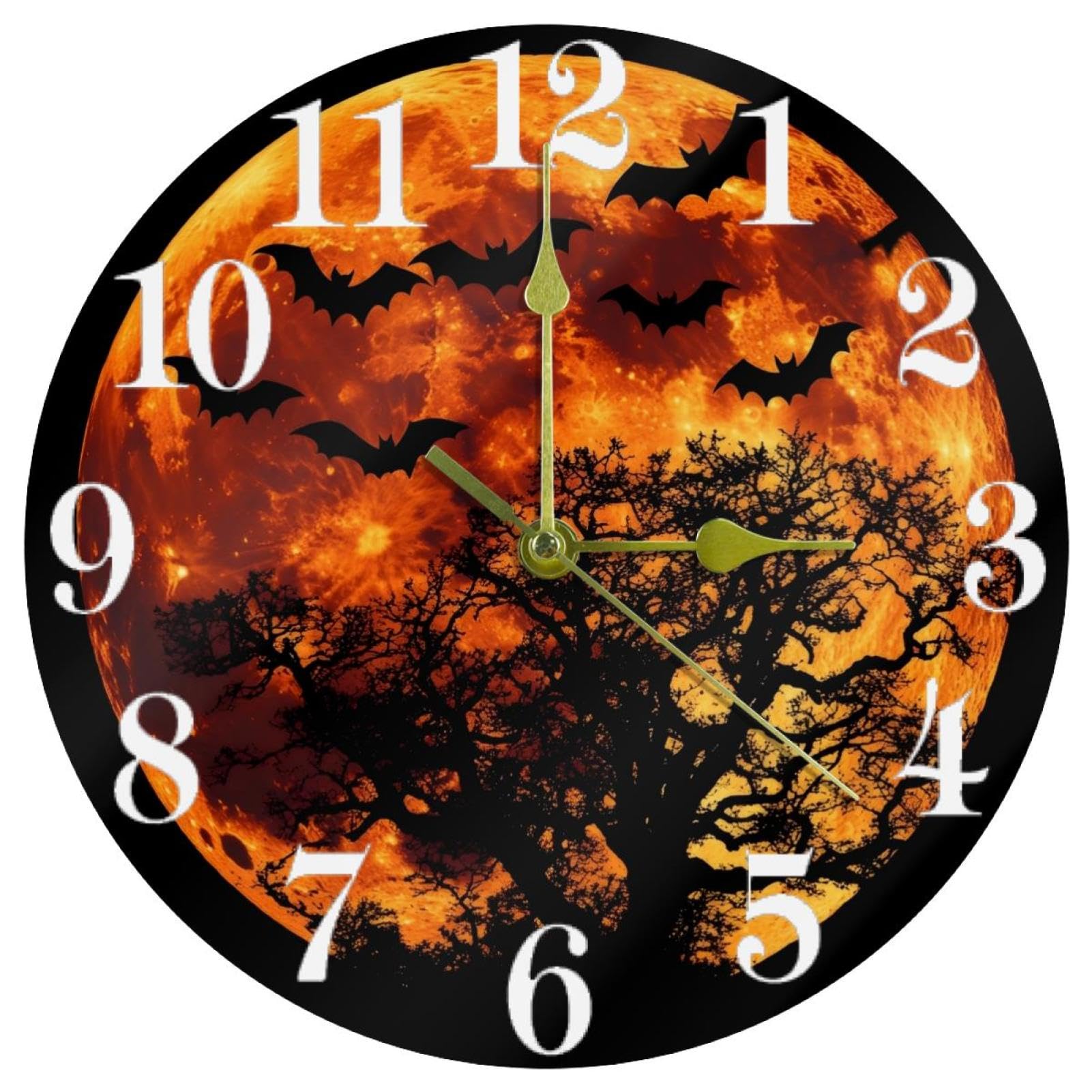 Horloge murale pleine lune chauve-souris silencieuse ronde à piles