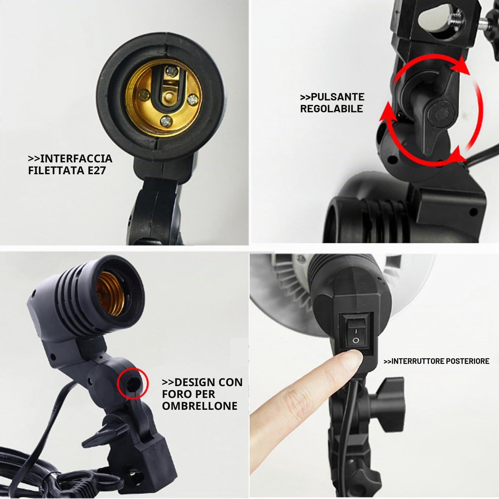 2 X Fotografia Lampada Fotografica Singolo Supporto E27 Attacco Clip Studio EU Spina