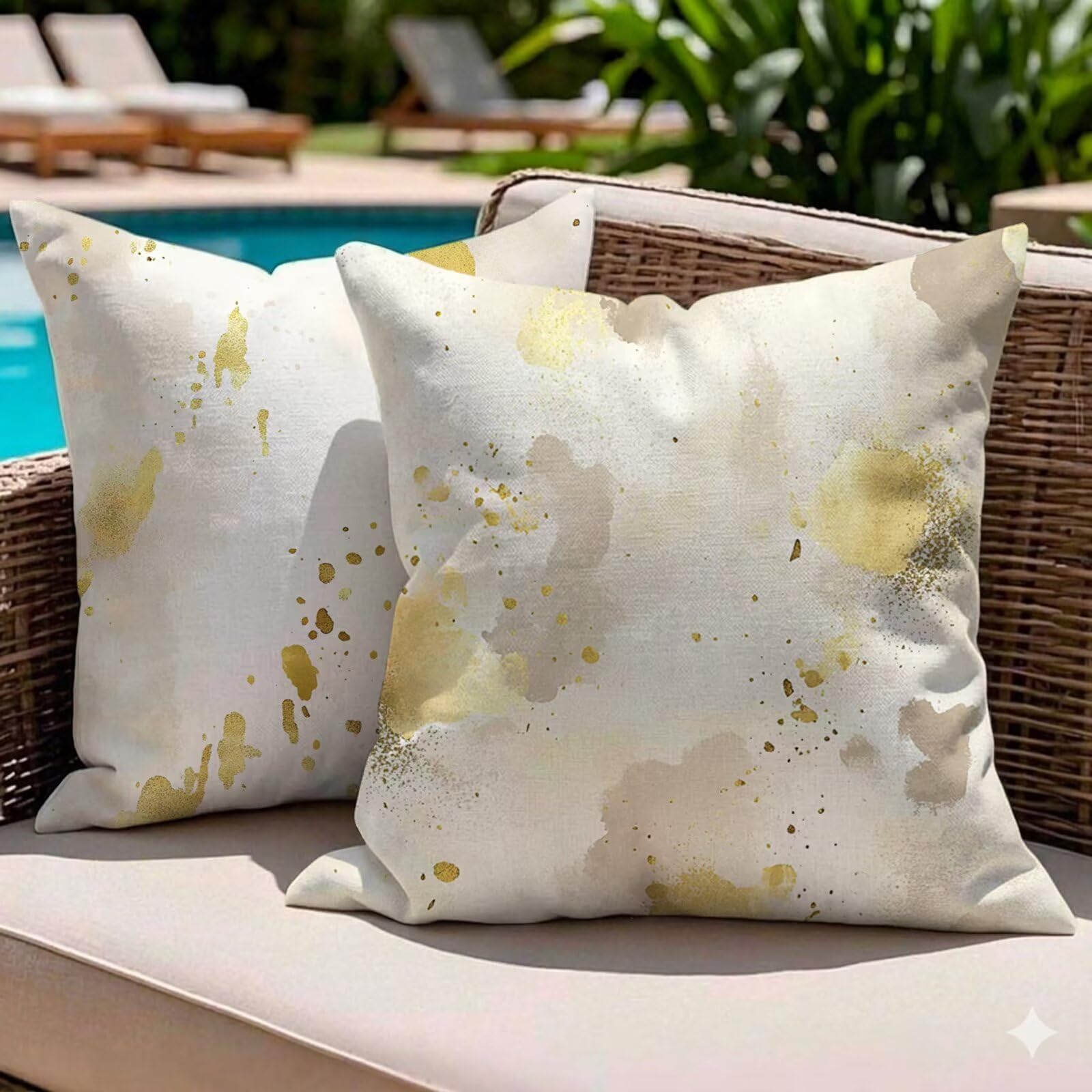 Housse de coussin extérieur imperméable 45x45 crème lot de 2 en lin imprimé double face