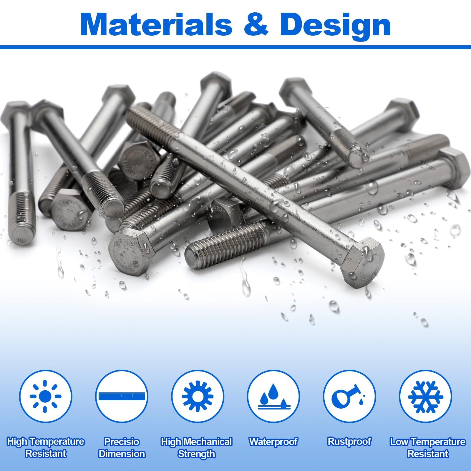 Confezione da 15 bulloni a testa esagonale da 1/2-13 x 15,2 cm, in acciaio inox 304, a mezza filettatura, viti di fissaggio per esterni bagnati, inquadrature in metallo, cemento e ringhiere