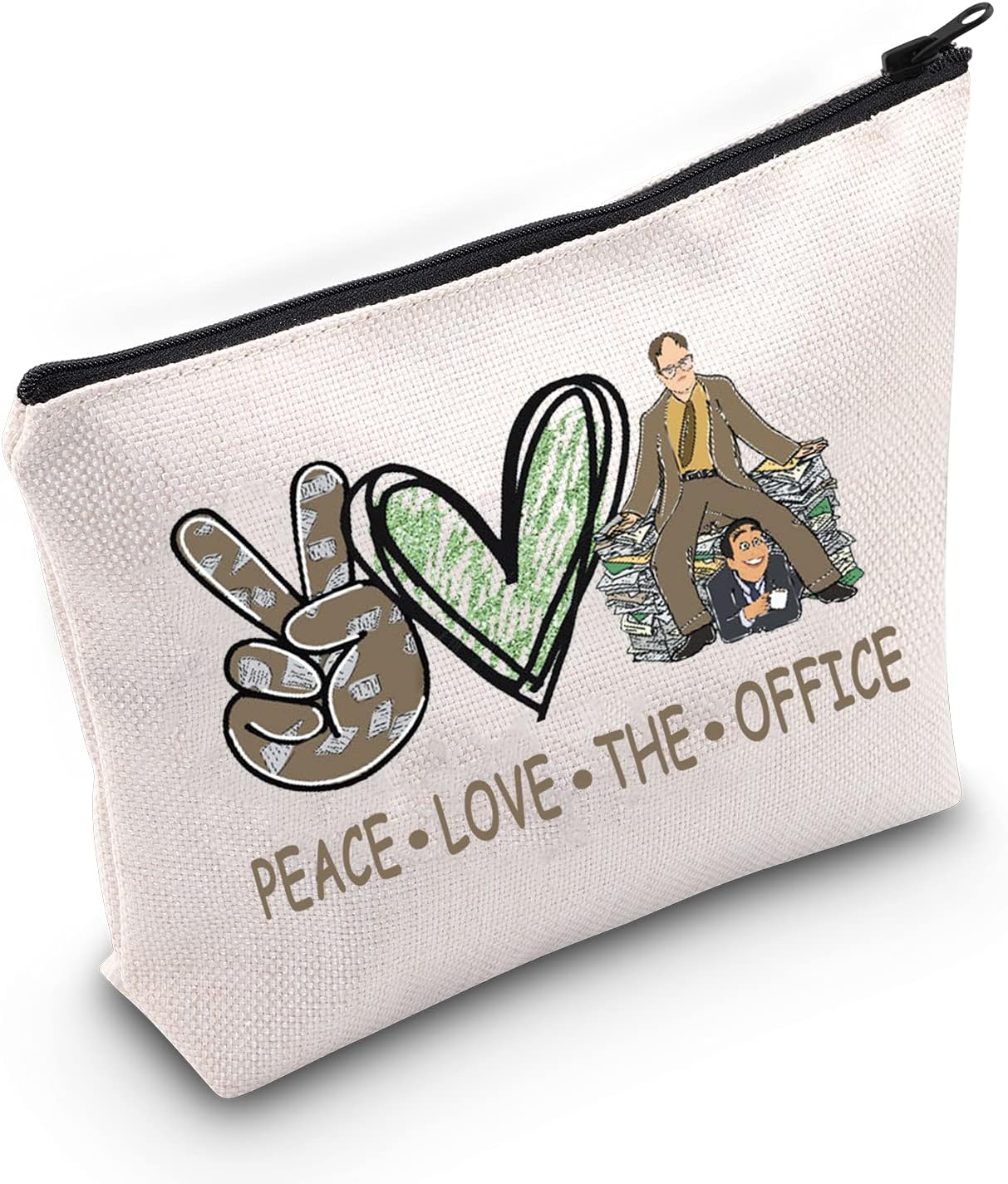 LEVLO Funny Dwight and Michael Cosmetic Bag TV Show Fans Gift Peace Love Office Makeup Zipper Pouch Bag Office Merchandise