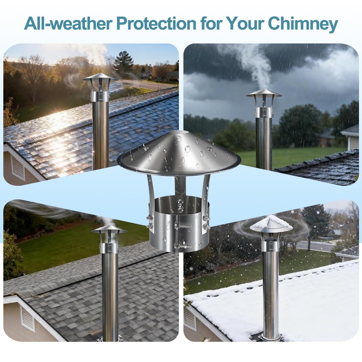 Tapa de chimenea de acero inoxidable, resistente a la intemperie, ajustable, redonda, para estufa de leña/aceite, escape de chimenea, diámetro de 3 a 7 pulgadas, protección duradera contra la lluvia