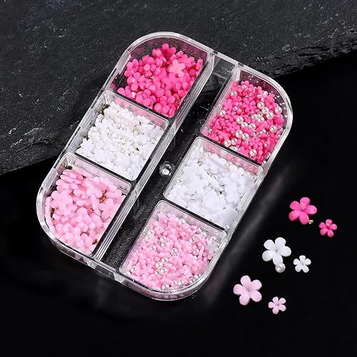 Miniatura 3 de Flores 3D para uñas, dijes de uñas de flores 3D, dijes de uñas de mariposa de metal con gemas para uñas, flores acrílicas rosas y blancas para