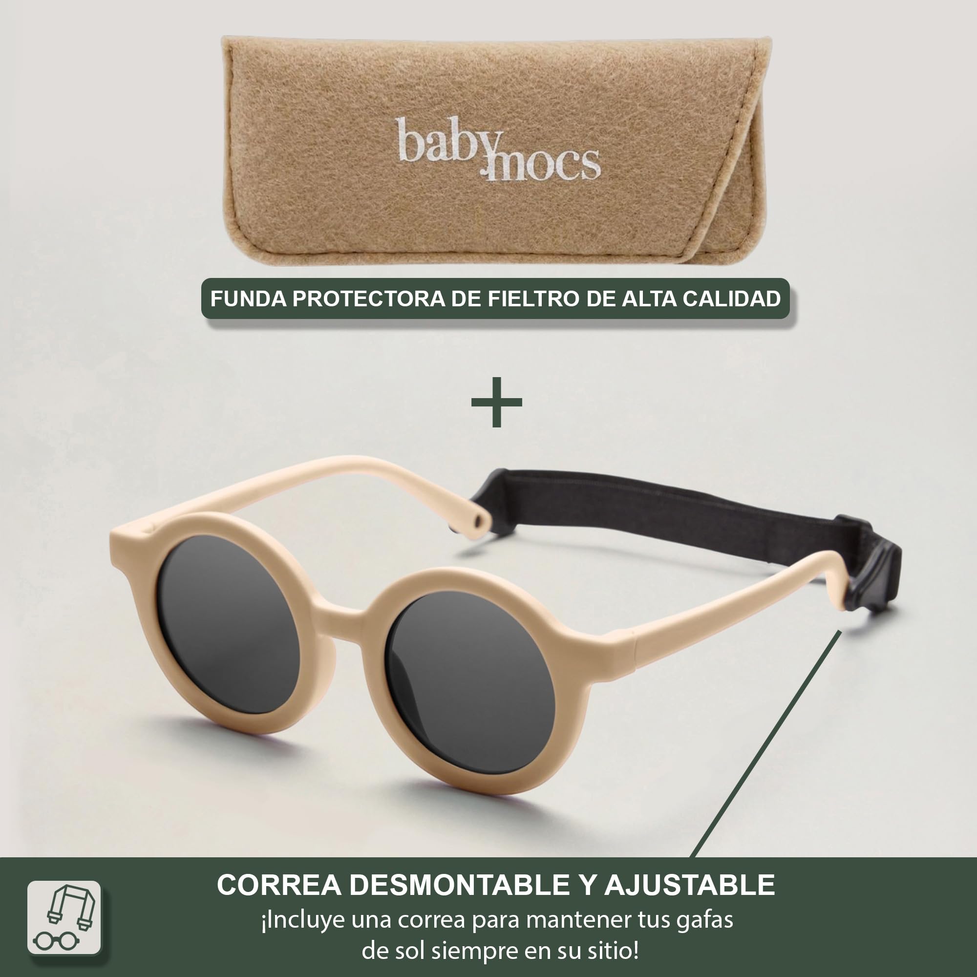 BABYMOCS Gafas de sol redondas para niños protección UV 100% flexibles sin BPA correa diseño sueco