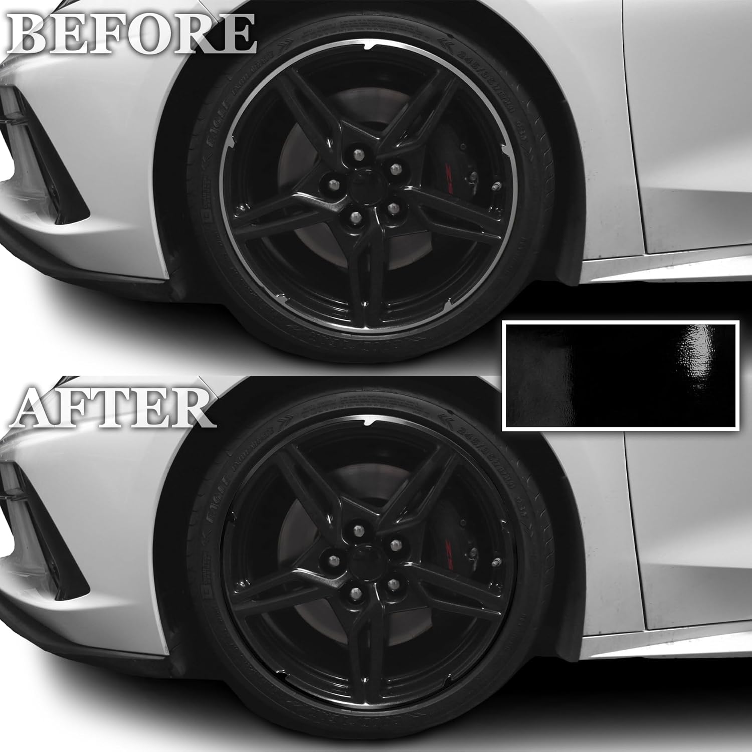 BOGAR TECH DESIGNS for Chevrolet Corvette C8 2020-2026 Wheel Rim Chrome Delete – Precut Vinyl Trim Overlay, Gloss Black Blackout Look