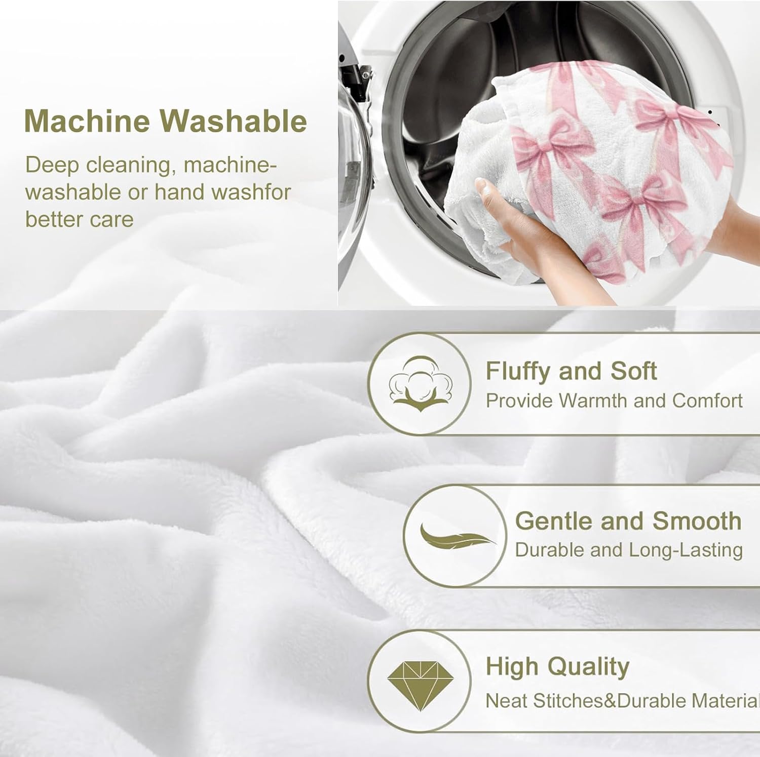 Pink Bows Blanket, Soft Flannel Blanket Cute Bow Stuff Room Decor for Sofa Couch Travel Bed, 40"x50"