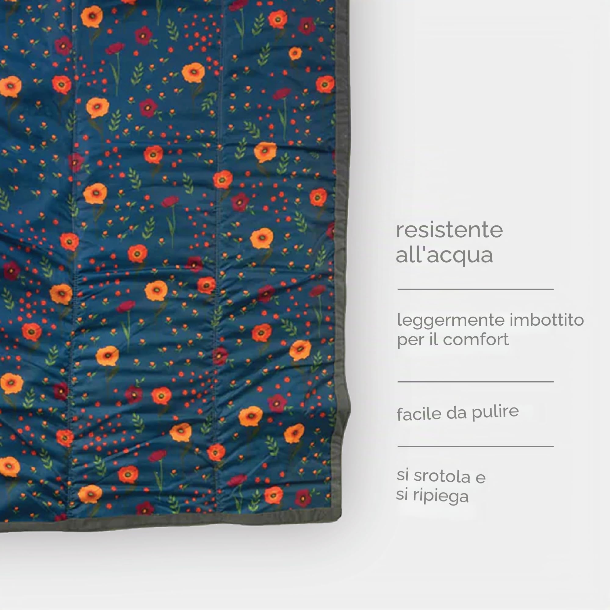 Little Unicorn - Coperta da picnic lavabile di alta qualità, grande coperta da gioco impermeabile con fondo isolato, coperta da spiaggia - diverse misure -152 x 213 cm (Midnight Poppy)