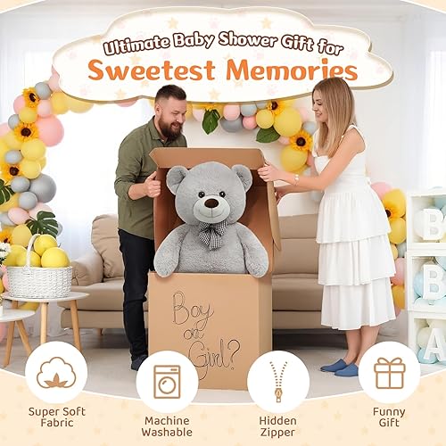 Miniatura 4 de MorisMos Oso de peluche gigante, oso de peluche grande para novias, niñas, para Navidad, día de San Valentín, cumpleaños (gris claro, 47 pulgadas)
