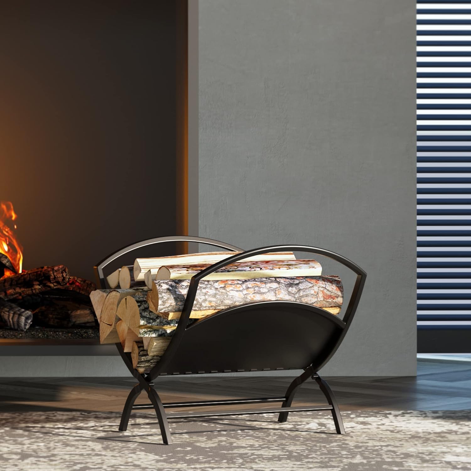 Fireplace Log Holder Folding Firewood Rack Indoor, Outdoor Firewood Rack,Stacking Rack,Storage Rack for Firewood by Fire Beauty