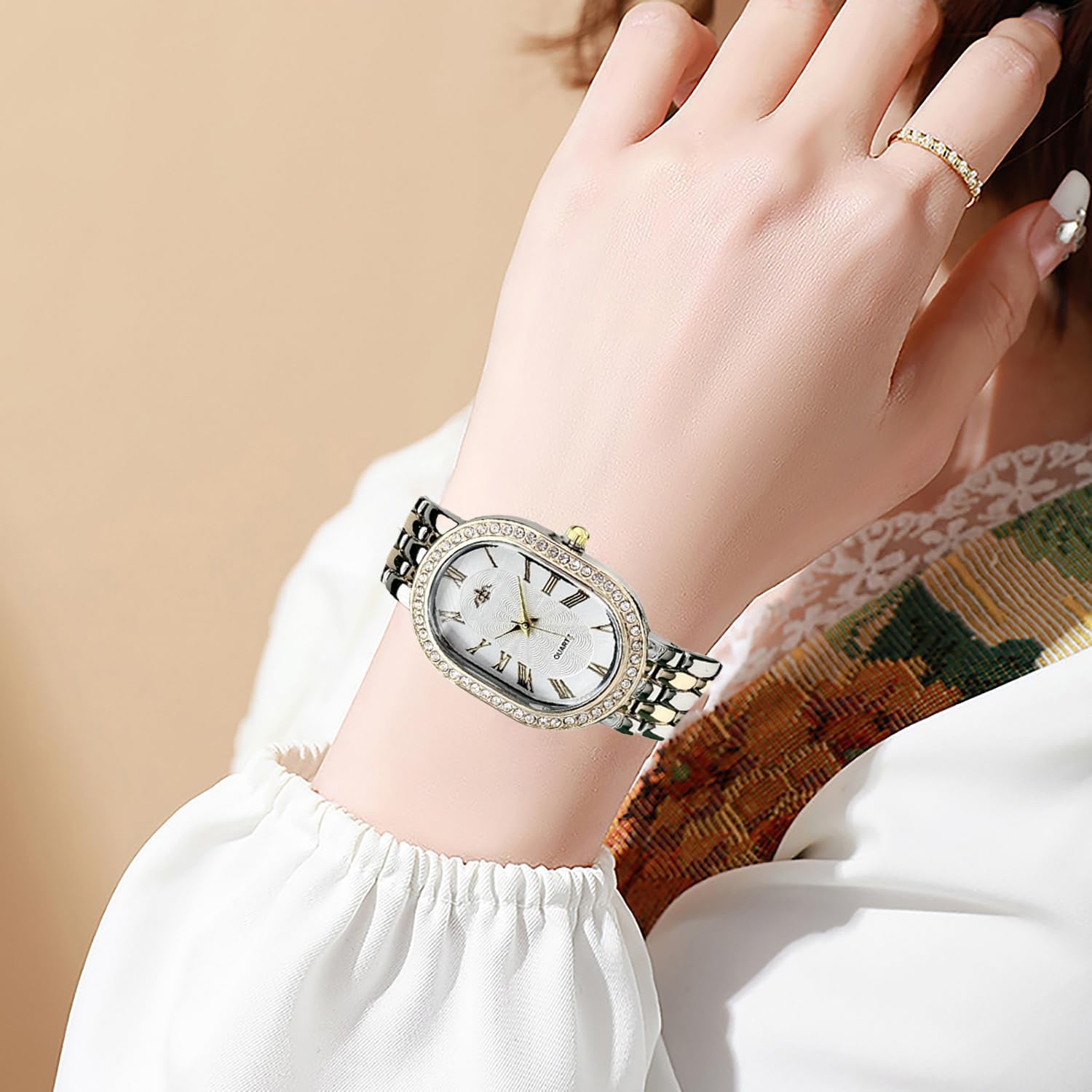 VILKFY Women Vintage Gold Rome Watch Oval Case Adjustable Stainless Steel Watch Band Waterproof Analog Quartz Watch - Image 4