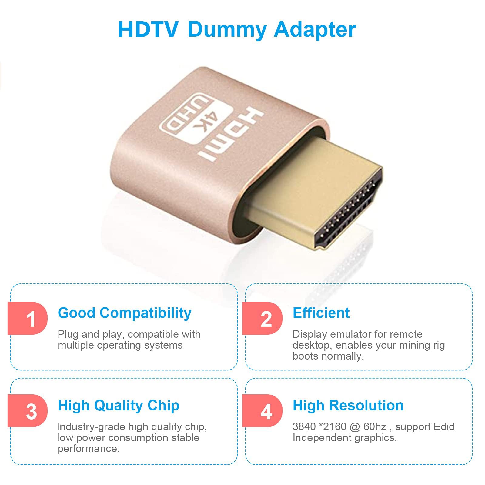 HDMI Dummy Plug 4K Émulateur d'affichage 3840x2160 @ 60Hz EDID Sans Tête (3pcs)