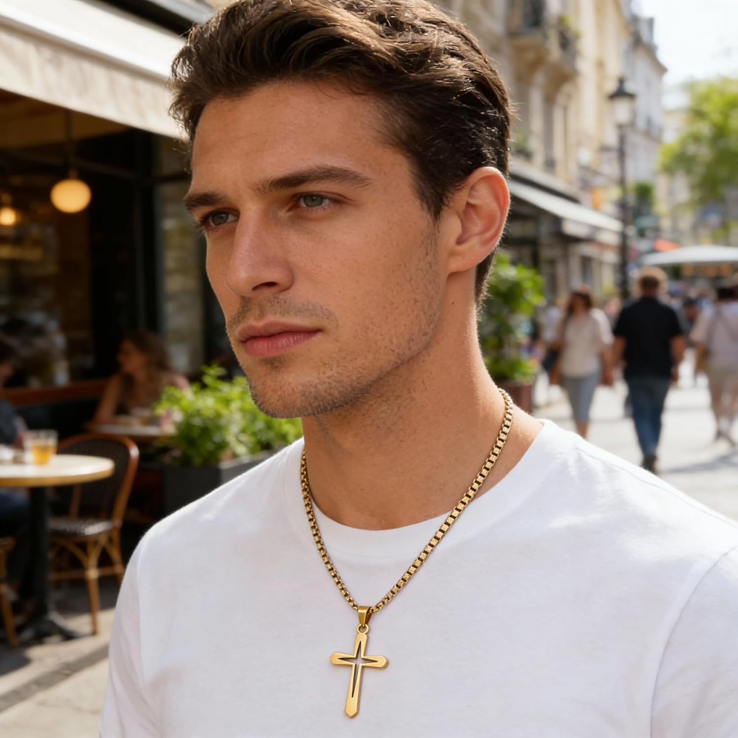 Gold Cross Necklace for Men Simple Faith Pendant Religious Jewelry Stylish Cross Charm for Daily Wear and Special Occasions - Image 6