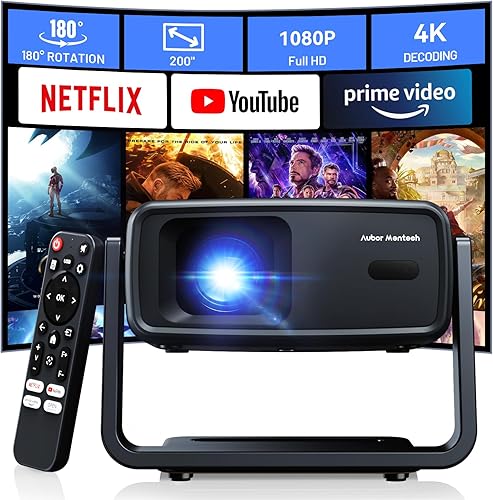 2000 ANSI 180 giratorio aplicaciones integradas Proyector 4K con WiFi y Bluetooth, proyectores para exteriores con más de 10,000 aplicaciones