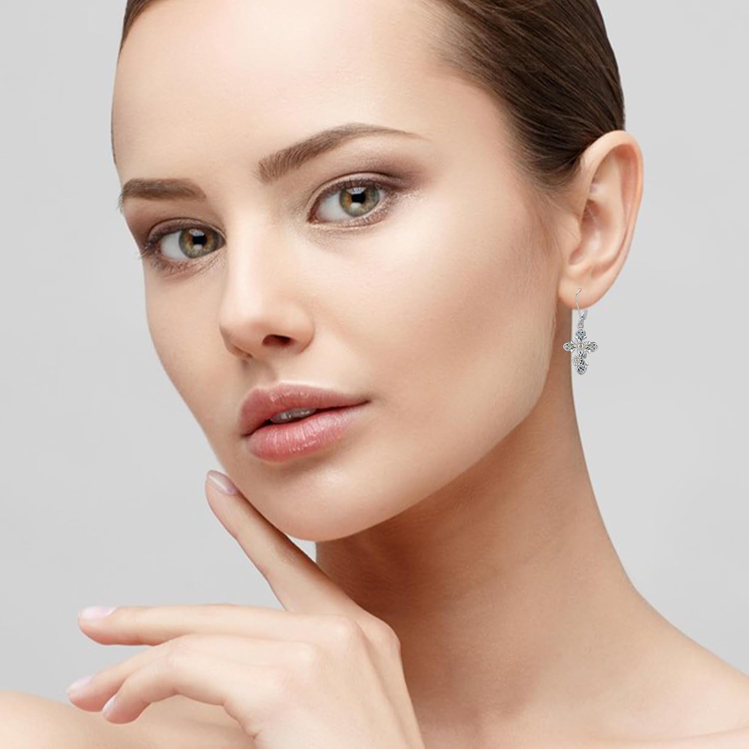 Cross Earrings 925 Sterling Silver Cross Dangle Drop Earring Gifts for Women sunflower