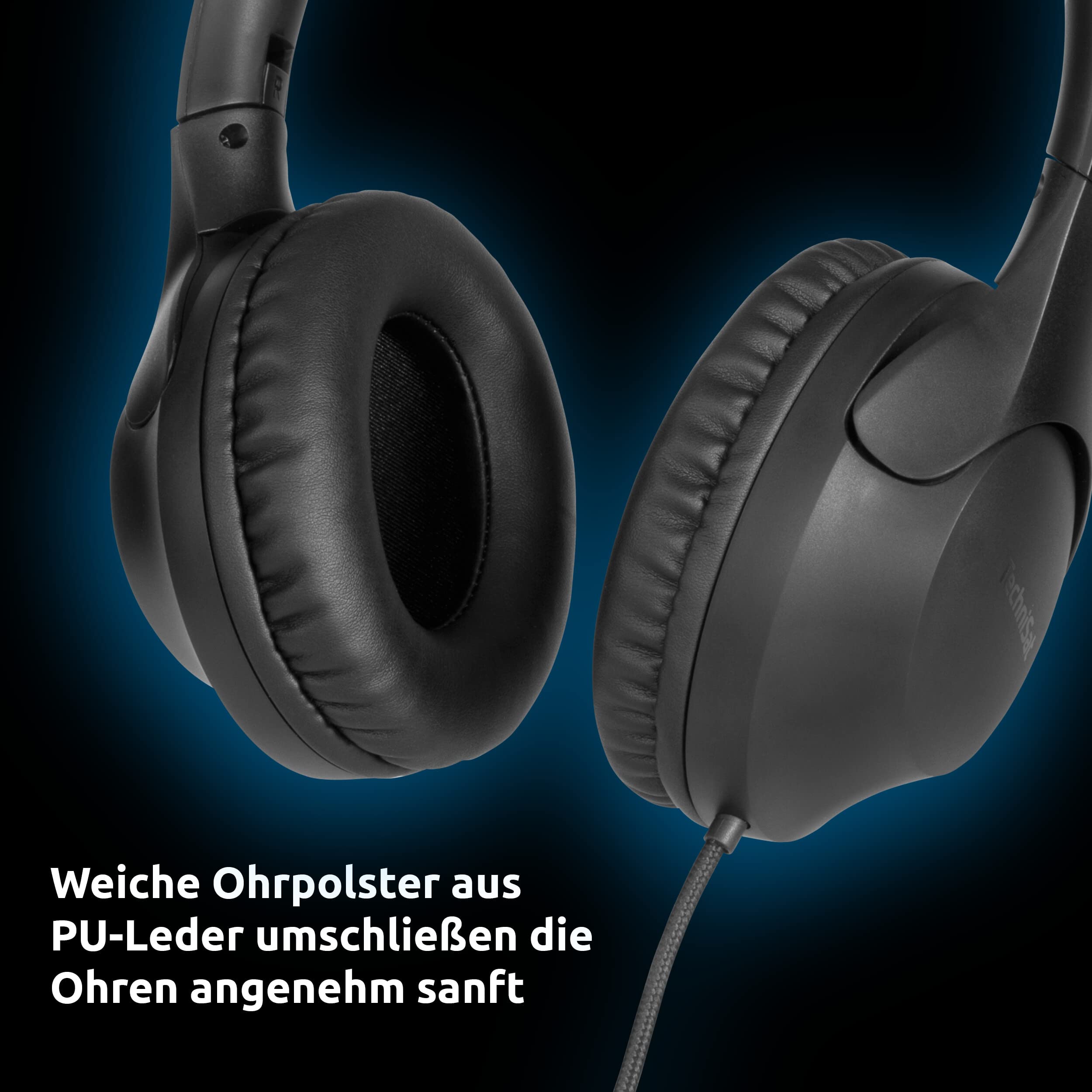 TechniSat STEREOMAN - Auriculares compactos de alta fidelidad con cable (almohadillas acolchadas de piel sintética, sobre la oreja, longitud ajustable de los auriculares, almohadillas plegables