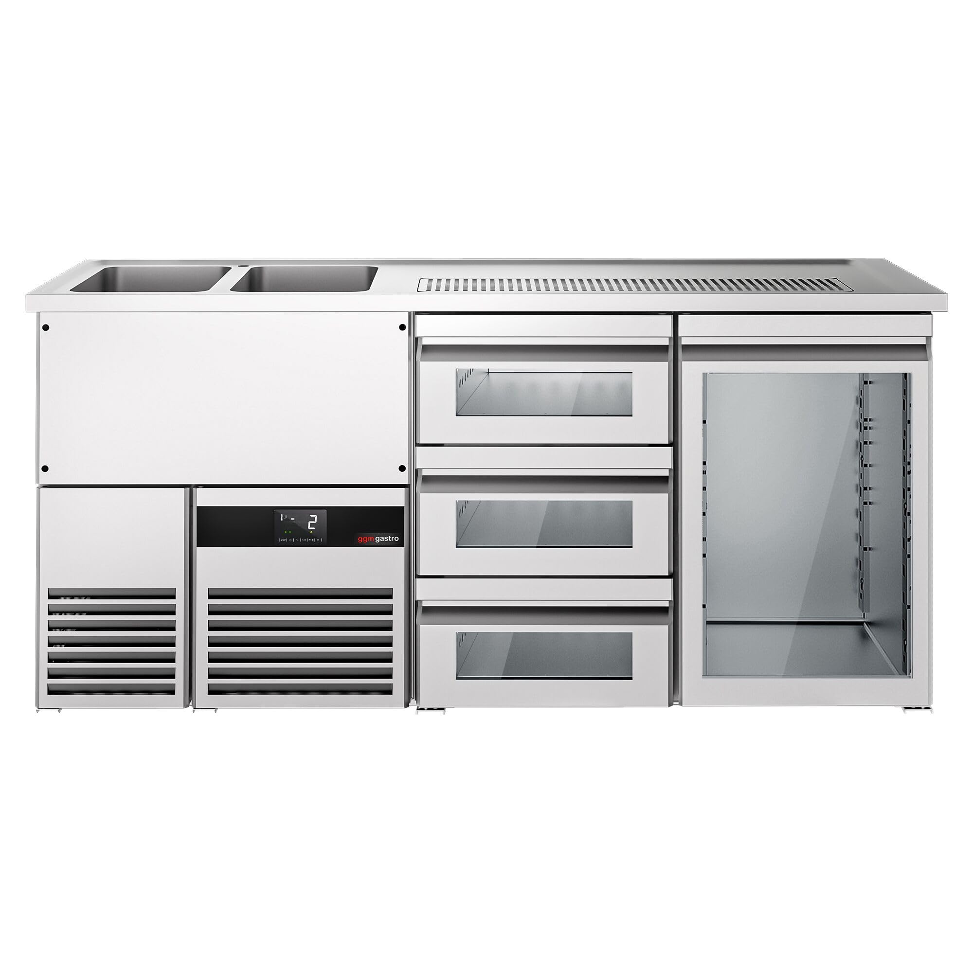 GGM Gastro | BLF207D#SG13#GT | Biertheke PREMIUM - 1950x700mm - 1 Glastür & 3 Glasschubladen