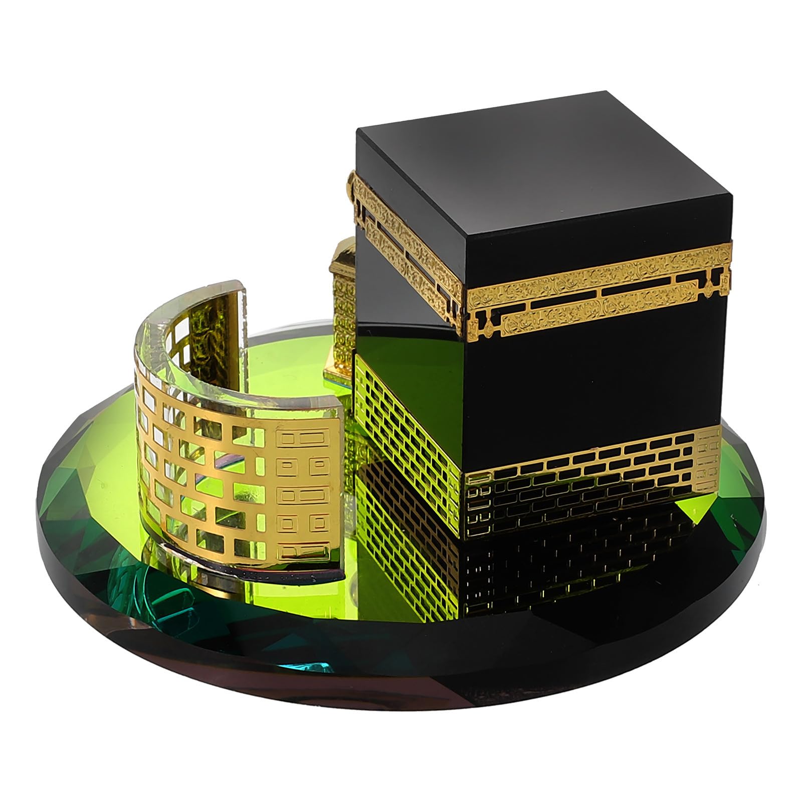 Crystal Kaaba Showpiece 3pcs Set with Colored Base 77x77x48mm Miniature Islamic Architecture Home Decor Souvenir for Table and Vehicle