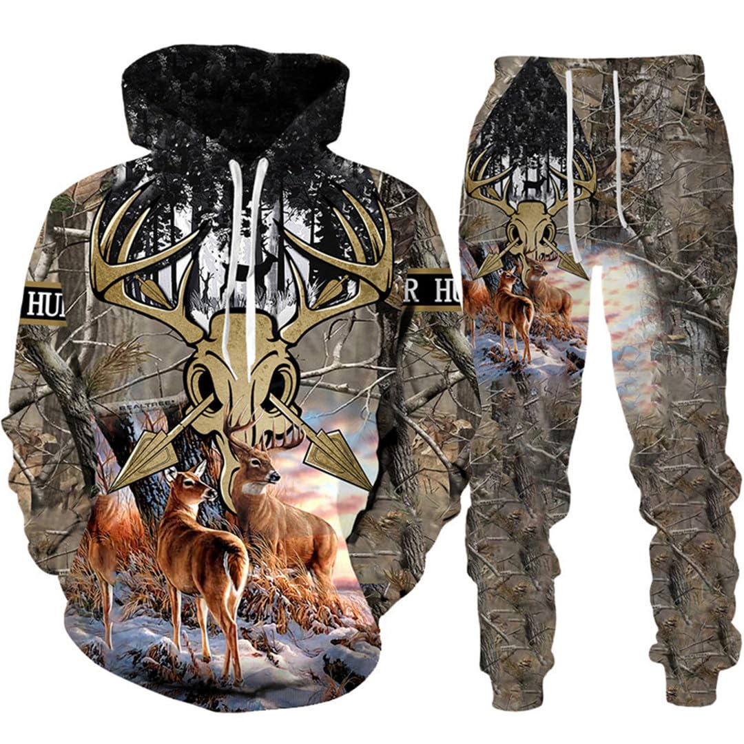 Caccia 3D Stampato Felpe con cappuccio Casual Uomo/Donna Camo Pullover Felpa Pantaloni Tuta Coppia Harajuku Tuta Set