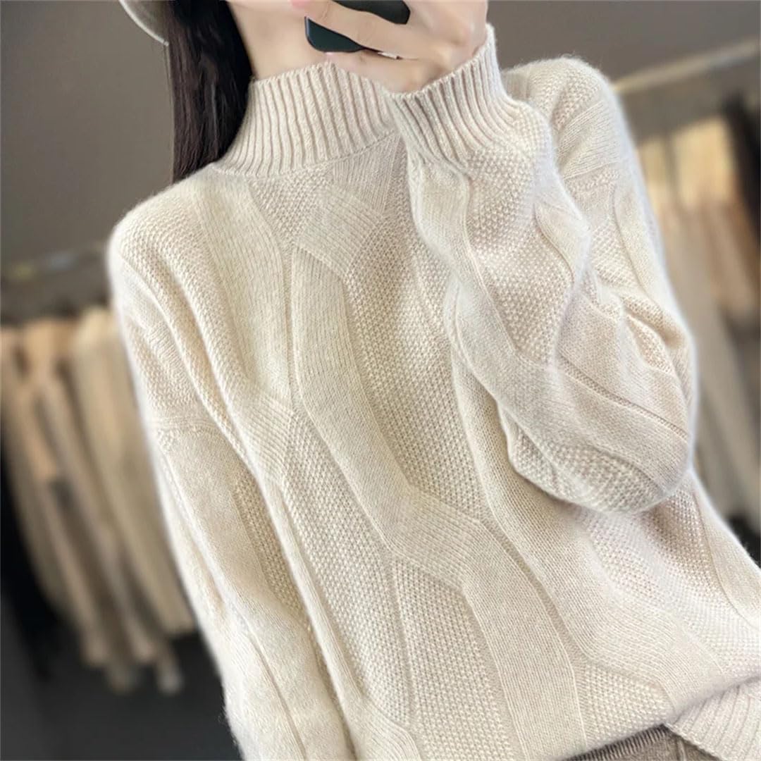 Vogrtcc Suéter De Mujer Trenzado Grueso Otoño Invierno Jersey De Lana Cuello Simulado Prendas De Punto De Cachemira