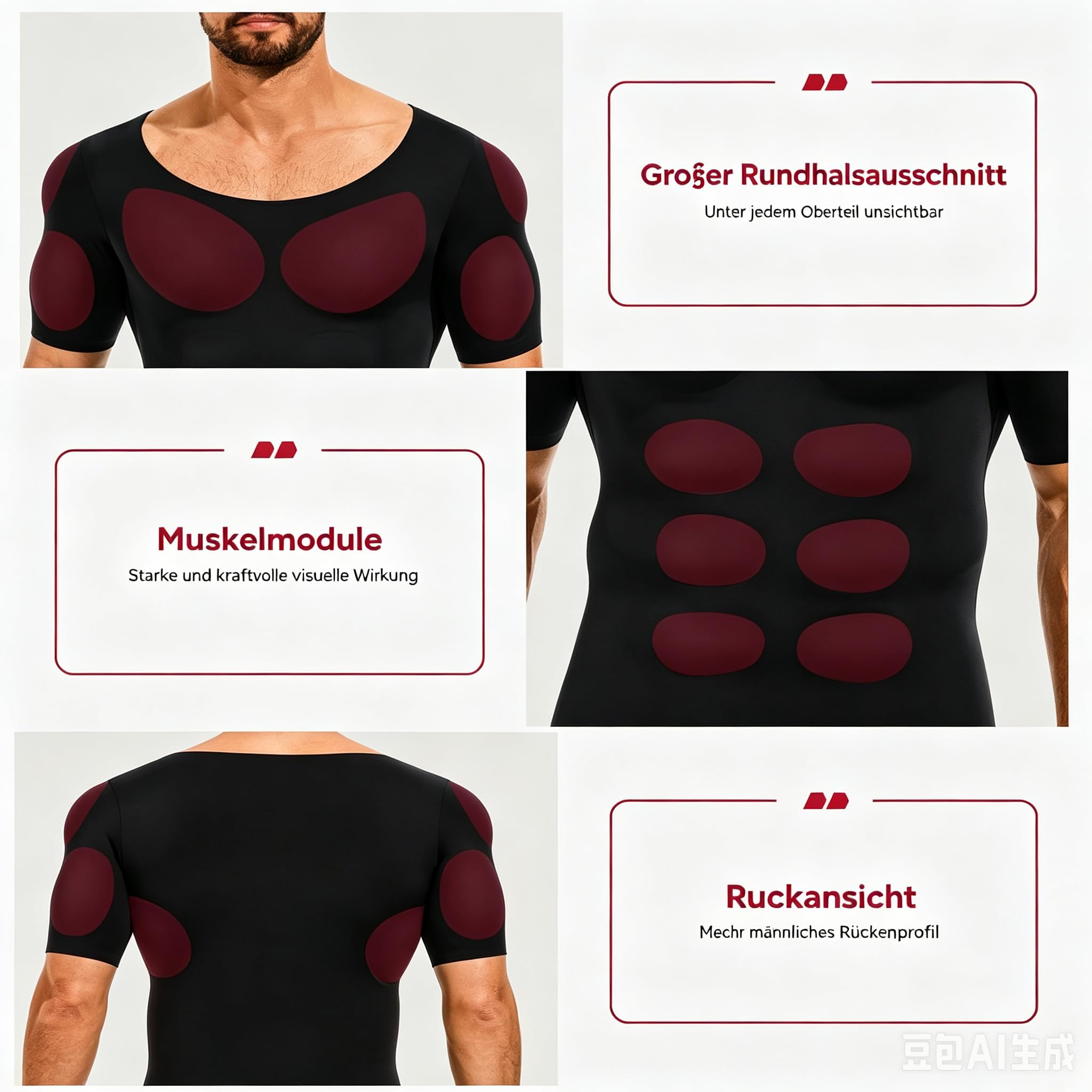 MEIION lunovia Gepolstertes Muskelhemd für Männer - Shaper Muscle Chest | Gepolstertes Muskelhemd für Männer Shaper Muscle Chest T-Shirt - Kurzarm T-Shirt für Halloween Bodybuilding