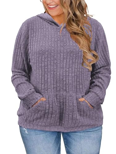 VISLILY Plus-Size-Hoodies for Women Casual Kangaroo Pocket Sweaters Trendy Long