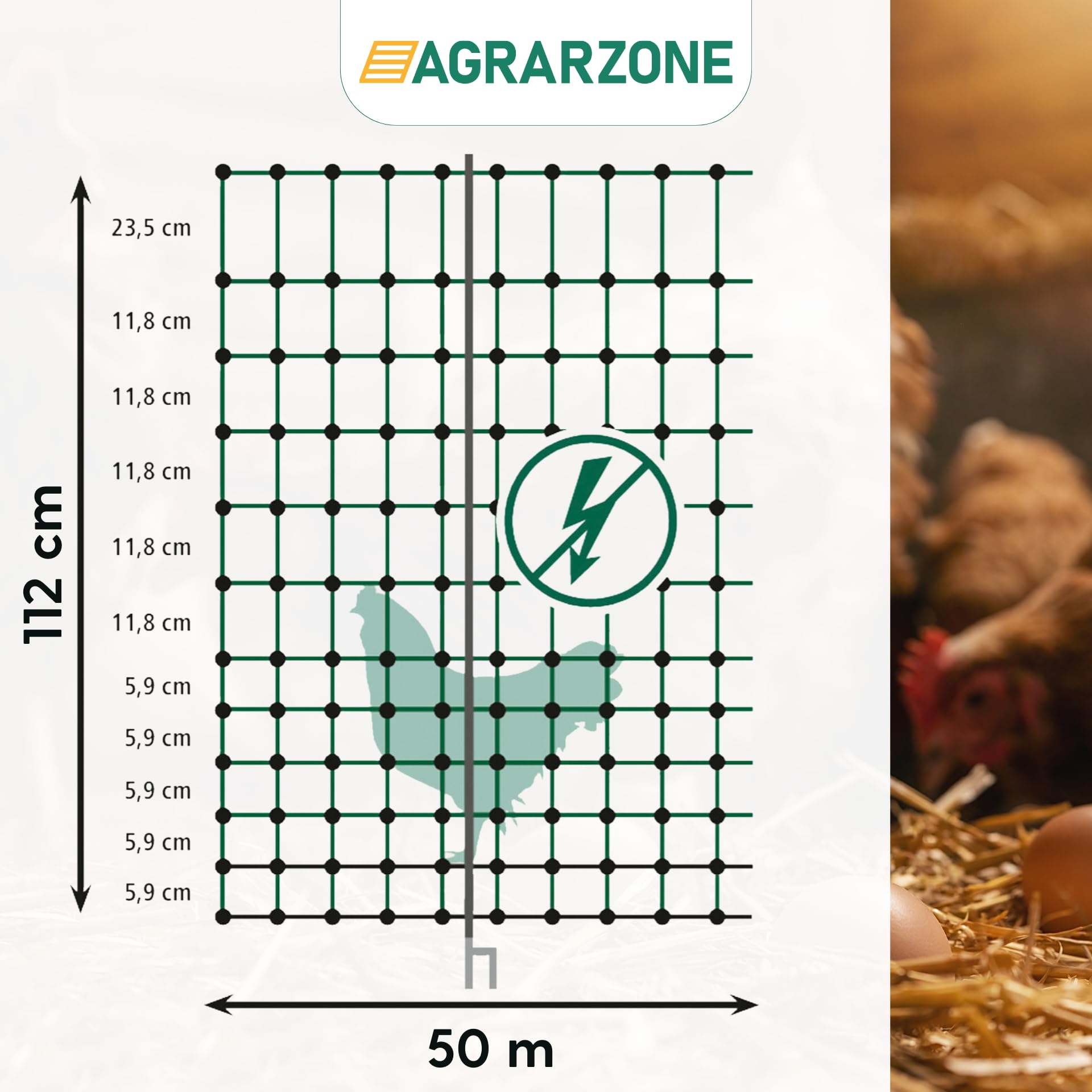 Rete Per Pollame A 36 Fili - Maglia 5cm, Altezza 1.5m, Lunghezza 5m, Verde - Foto 4