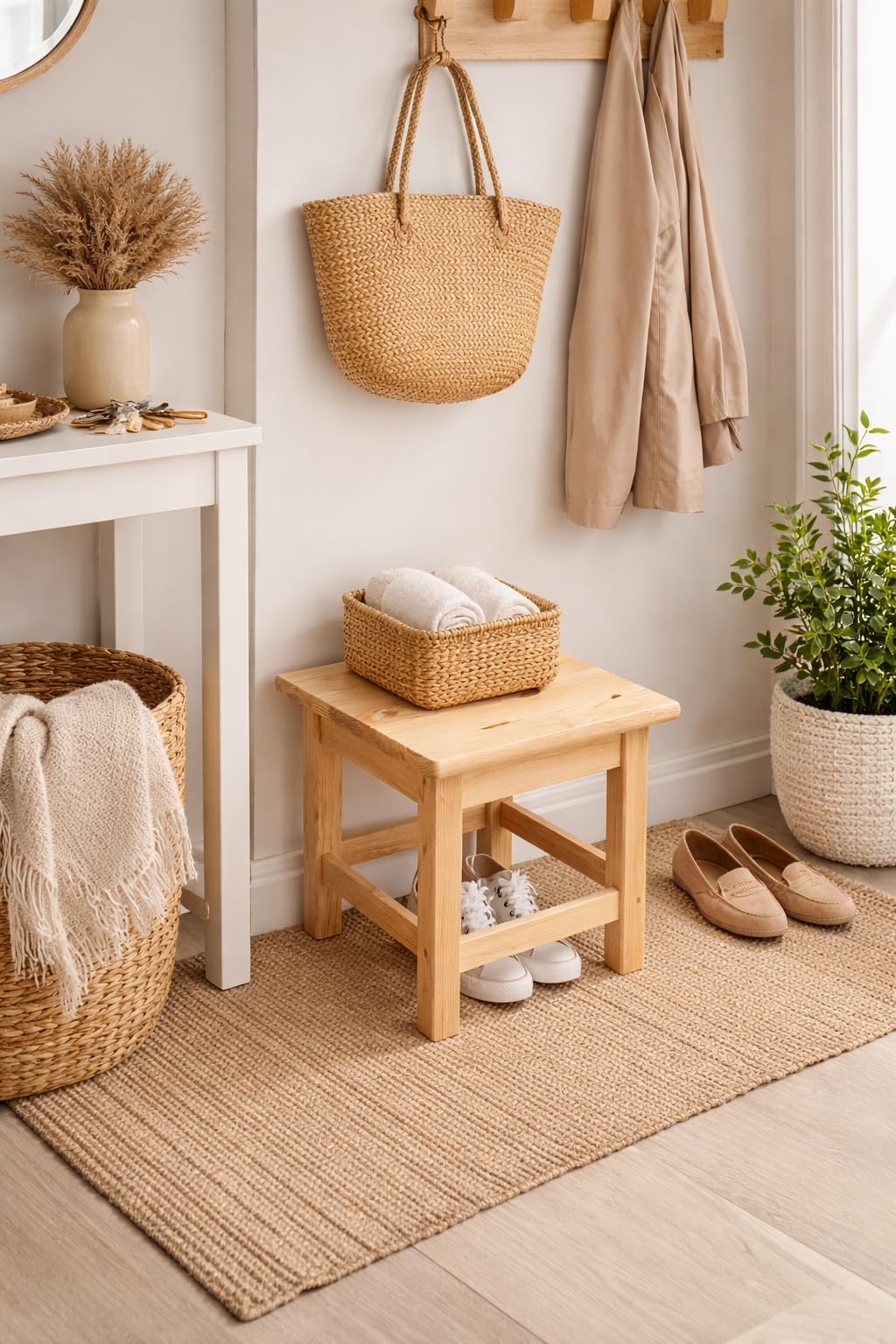 Jawor Holzhocker aus FSC-zertifiziertem Kiefernholz – Stabiler Holz Hocker für Küche und Wohnzimmer, 30x30x32 cm | Stabiler Holz Hocker, Für Küche und Wohnzimmer