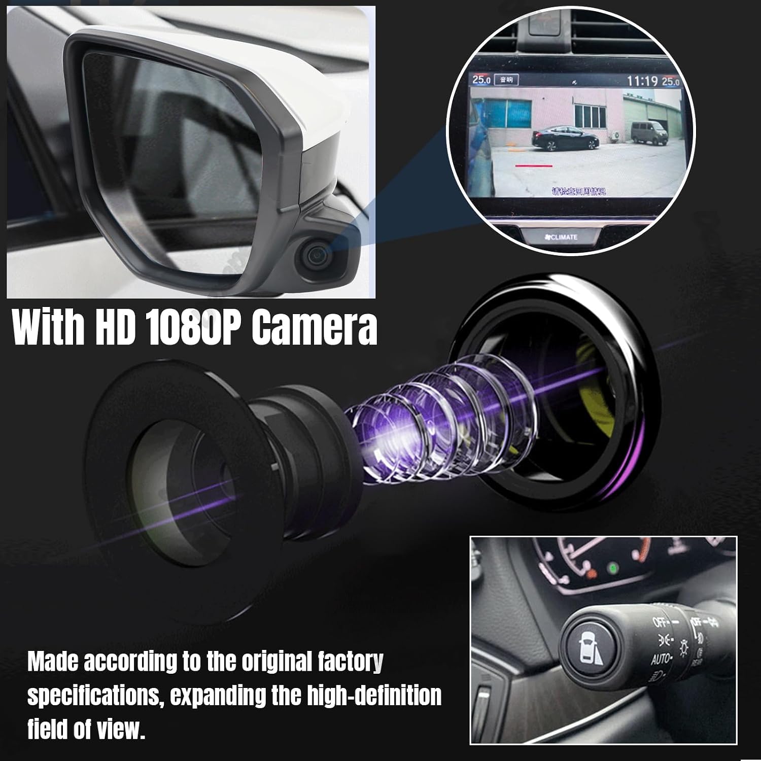Passenger Side Mirror Assembly 2016-2021 Compatible with Honda Civic Sedan Coupe Hatchback Rear View Mirror with Camera Power Heated Replace 76208-TBC-A03ZA (11 Pin Platinum White Pearl)
