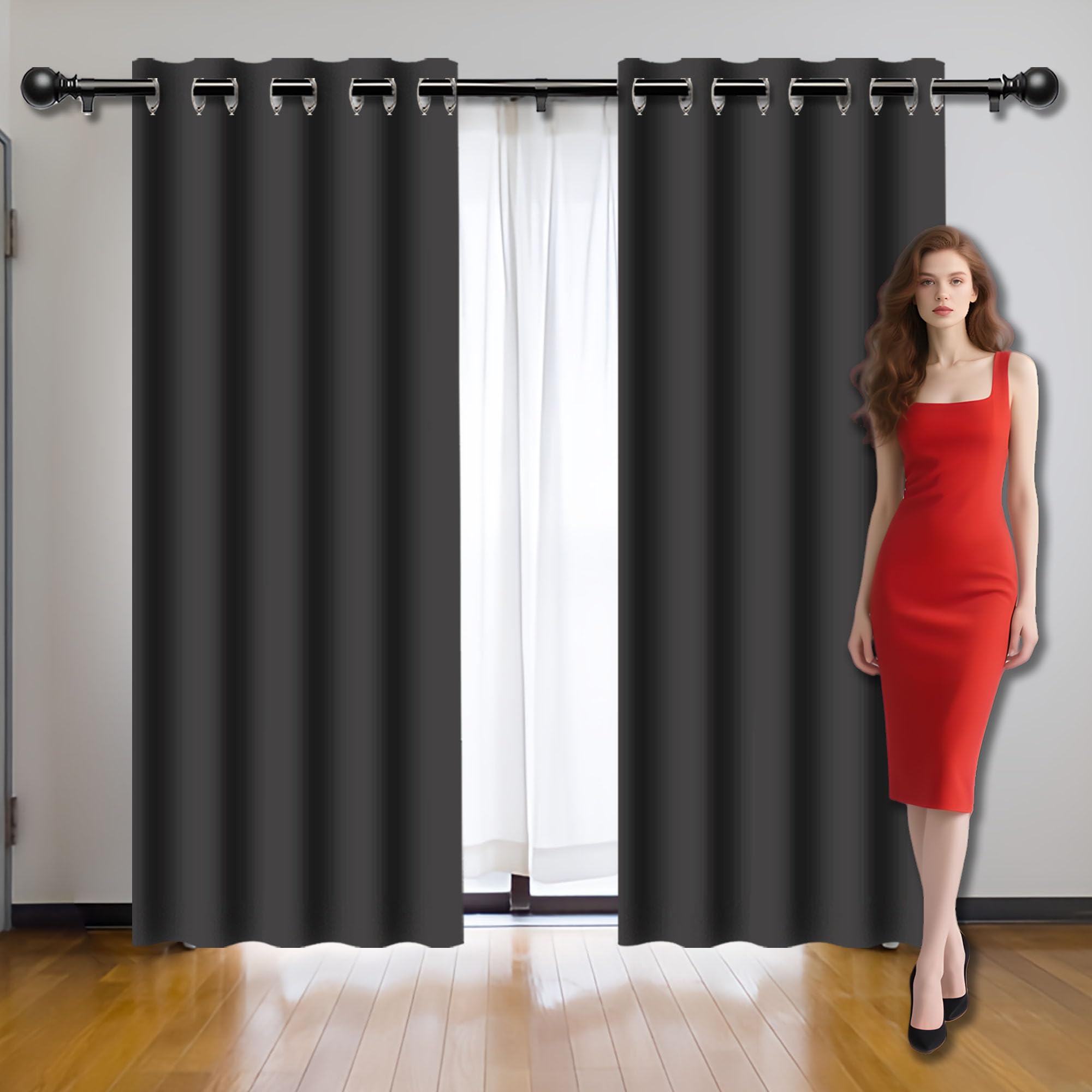 Rideau occultant satiné de haute qualité lourd tombé 240 x 300 cm gris