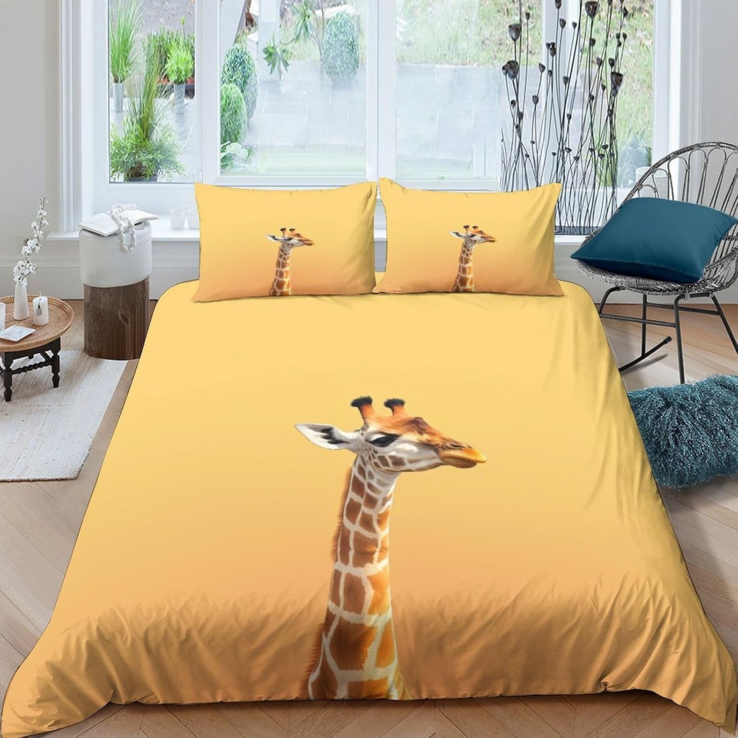 Parure de lit motif 3D girafe 135x200 cm avec fermeture éclair invisible
