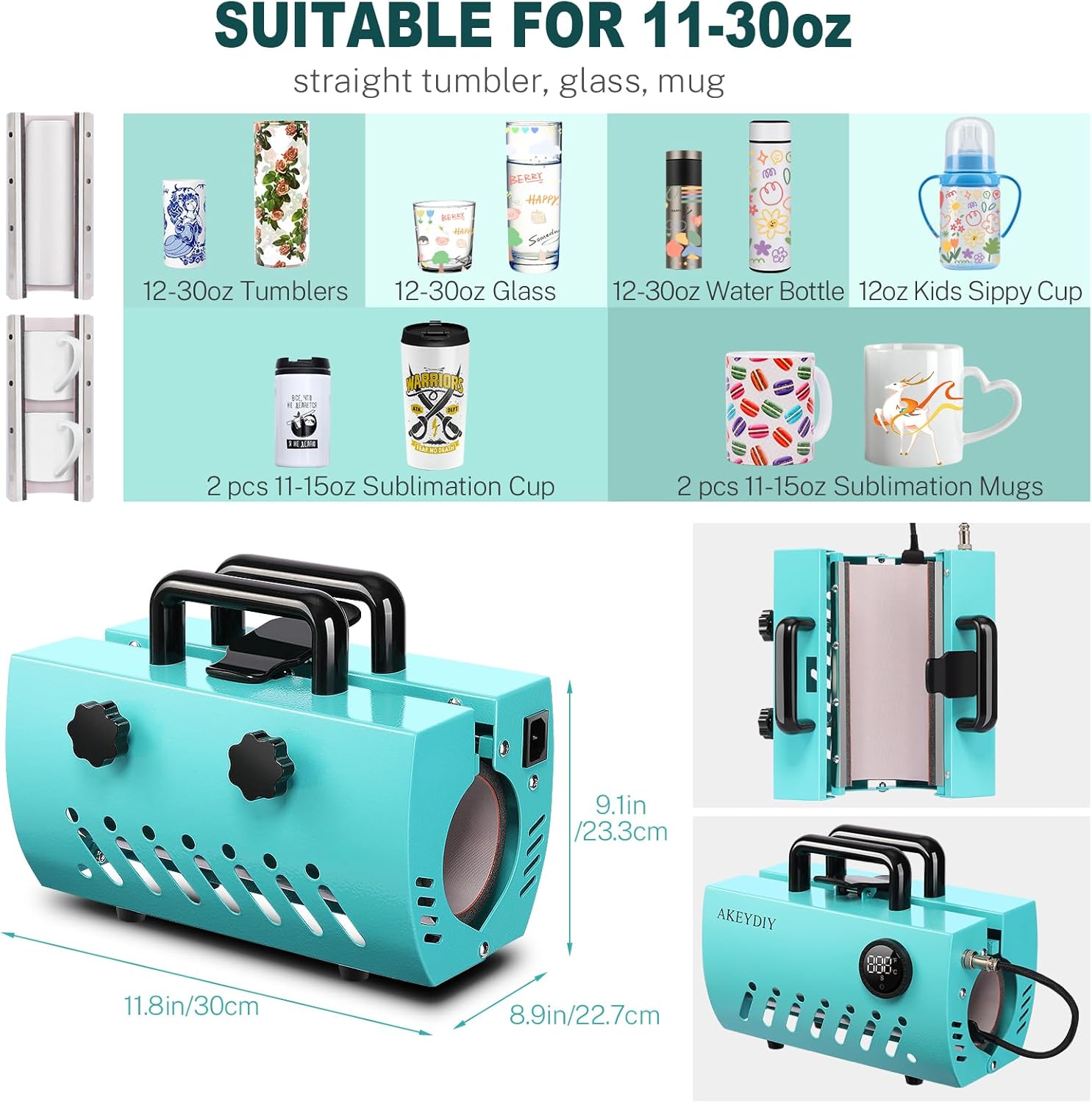 Tumbler Mug Heat Press Machine for 30oz 20oz 16oz Subliamtion Tumbler Press Glass Jar Can, Heat Transfer Vinyl Mug Press with Temp&Timer Setting for 11-16oz Coffee/Ceramic Cup