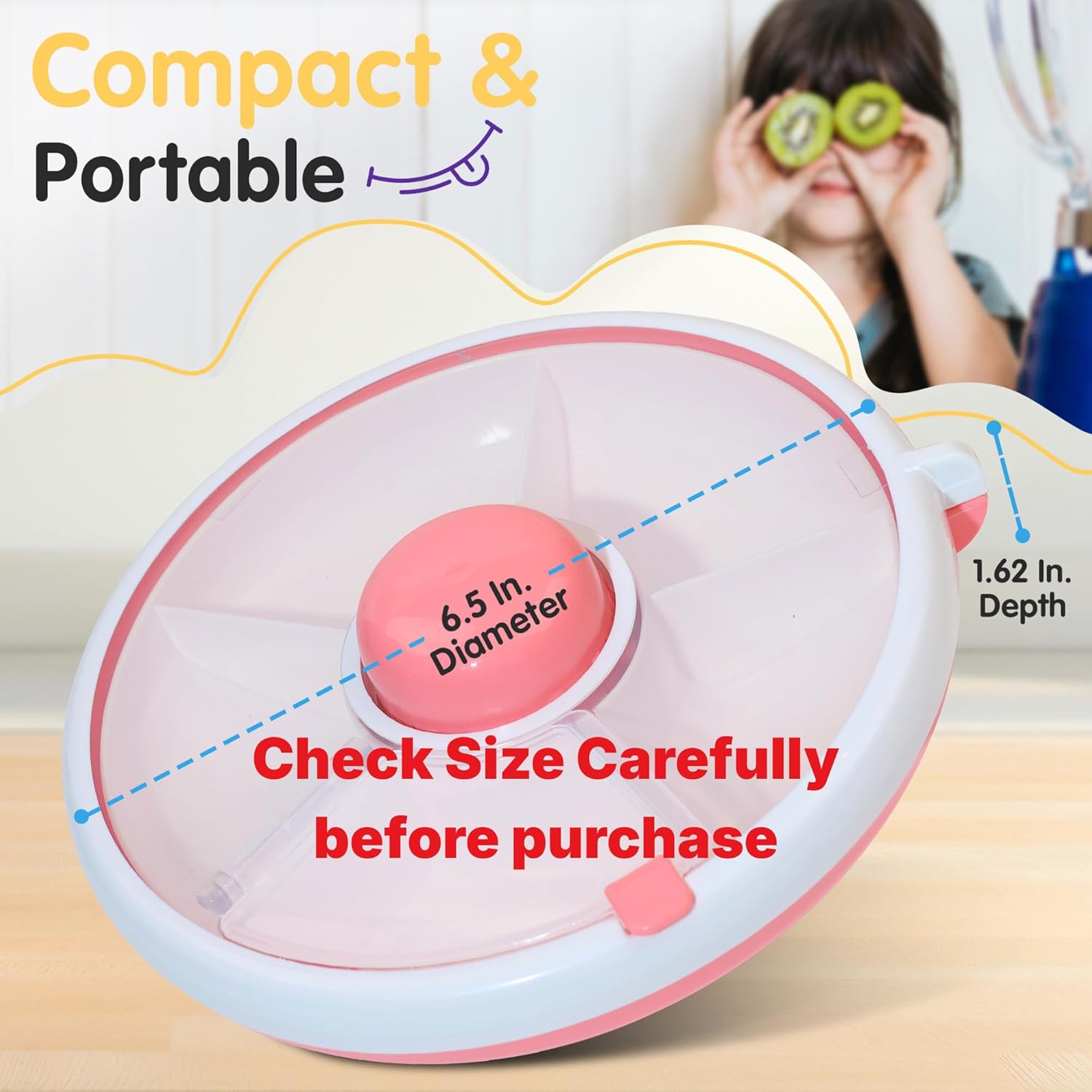 TRENDO Snack Spinner for Toddlers – Pink Rotating Snack Container, BPA & PVC-Free Baby Snack Box, Spill-Proof Toddler Snack Container with Hand Strap, 5 Compartments Travel Snack Box for Kids