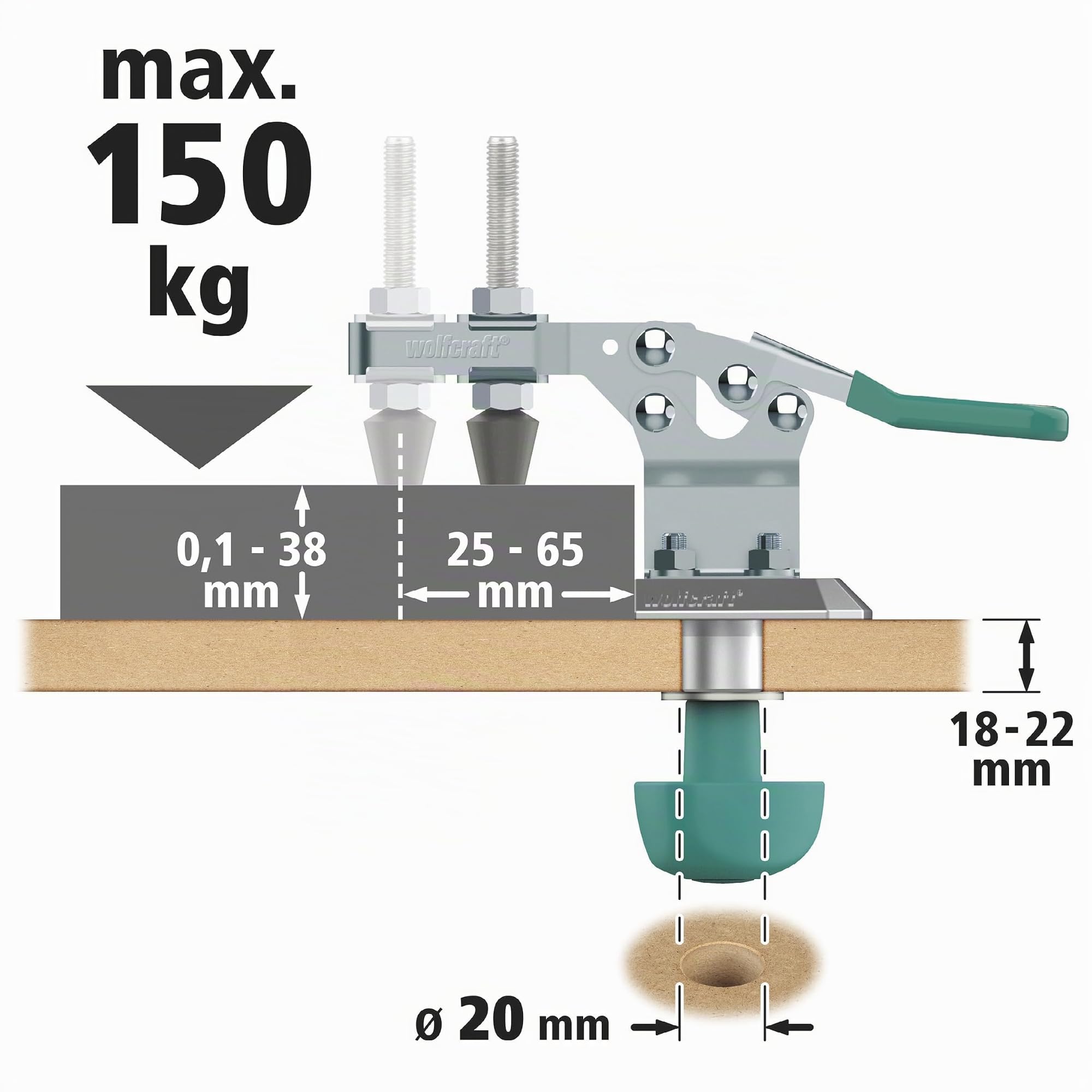 wolfcraft 6893000 - Sauterelle de serrage rapide et mobile - Pour une fixation sûre et rapide de pièces, idéale pour les travaux en série