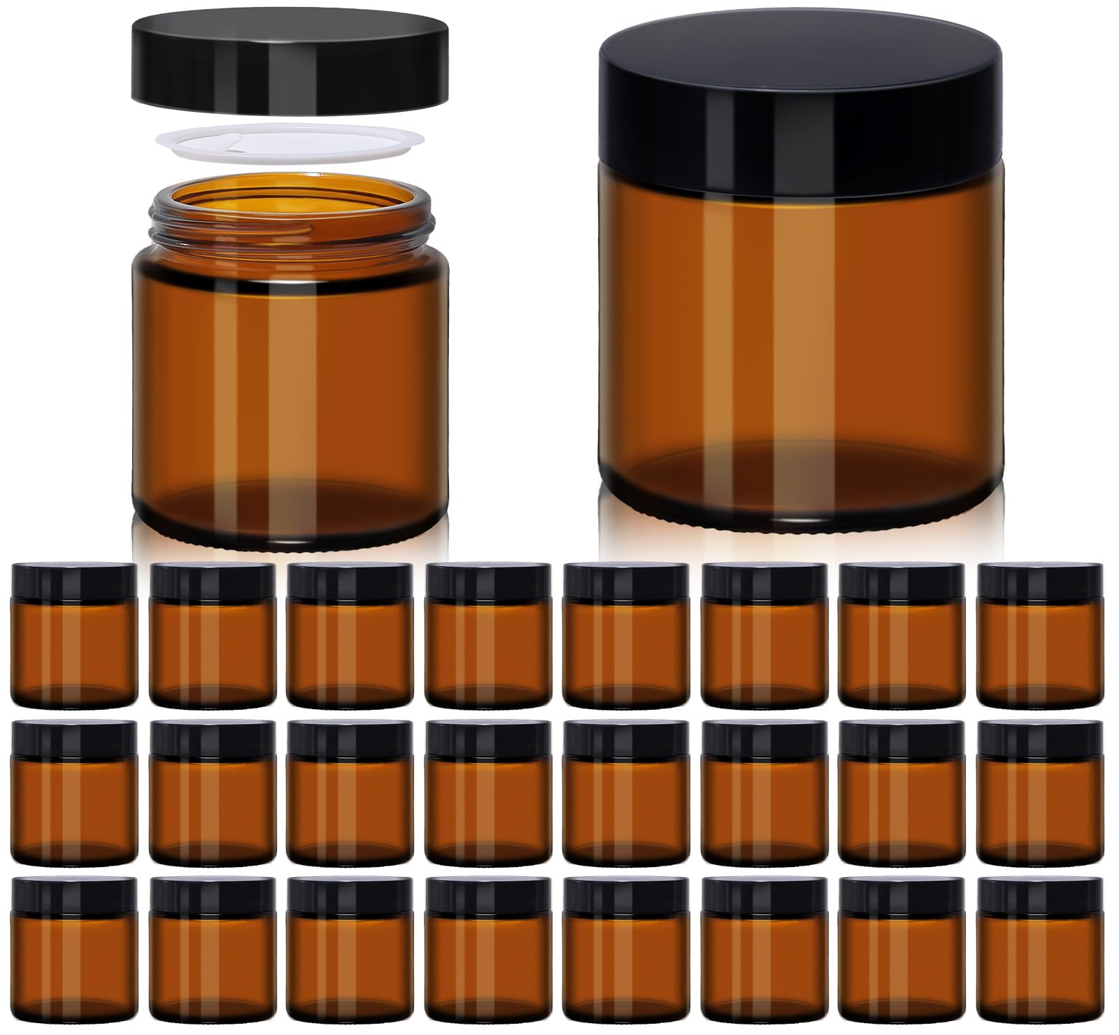 Lot de 24 petits bocaux en verre ambré de 120 ml avec couvercles étanches avec doublures intérieures, ouverture large et lisse, hermétiques pour crèmes, lotions, huiles essentielles, beurre corporel