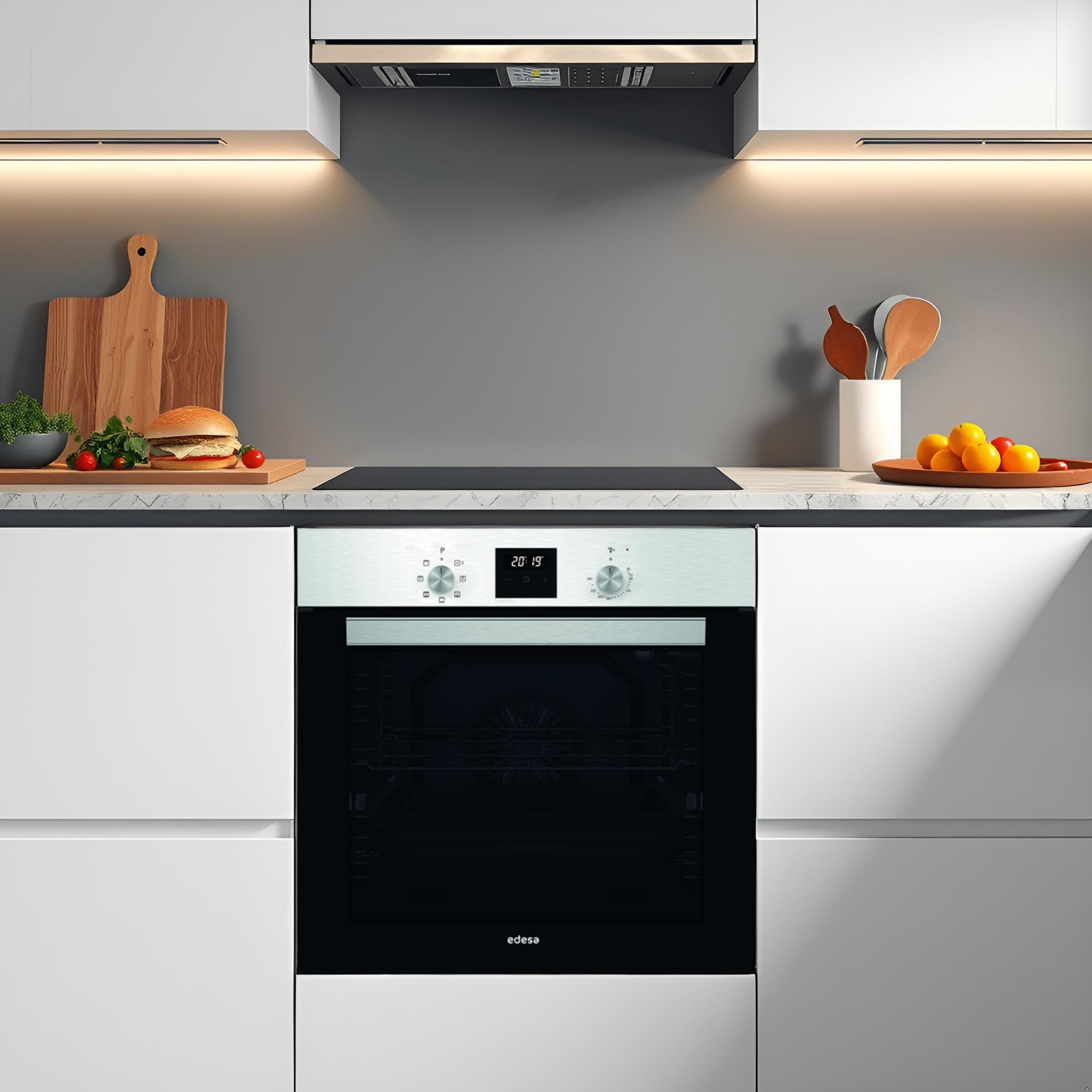 Edesa Horno Multifunción EOE-6040 X/A 80L 7 Programas Cocinado Display LED Esmalte ETC Fácil Limpieza Puerta de Cristal Negro Panel Control Inoxidable Color Inox Negro
