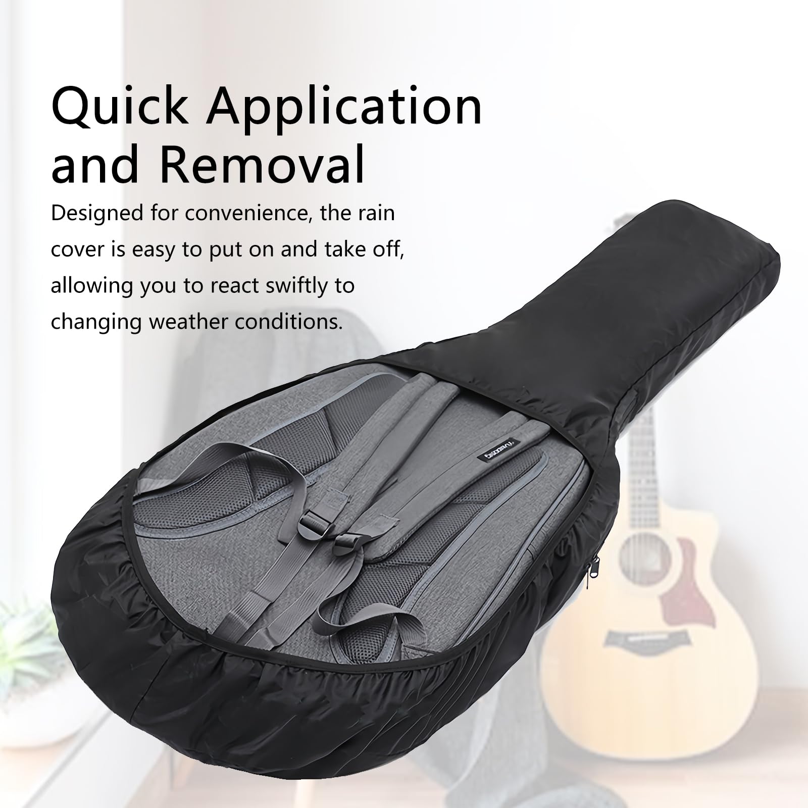Musiin Acoustic Guitar Bag Rain Cover - Waterproof Protection with Lightweight and Foldable Design, Black - Image 3