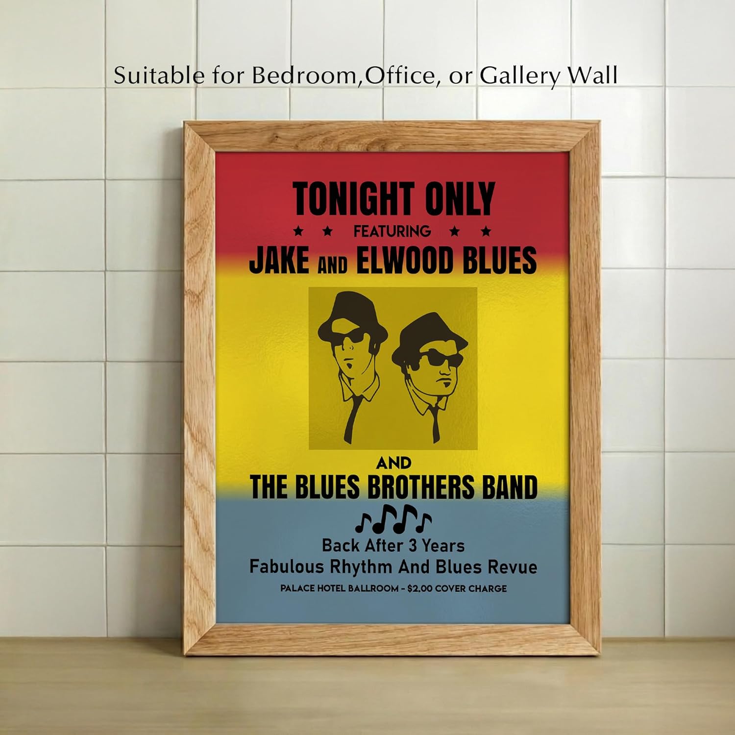 Tonight Only-Jake & Elwood Blues-The Blues Brothers Band Vintage Wall Art Decor, Retro TV Wall Art w/John Belushi-Dan Aykroyd Silhouette Print (Natural Framed, 8 x 10 inches)