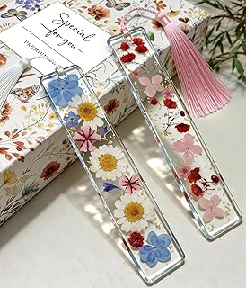 Buleens 2PCS Bookmarks for Women - Purple Book Marks for Readers Book Lovers, Personalized Handmade Dried Flower Resin Bookmark with Tassels, Pretty and Aesthetic