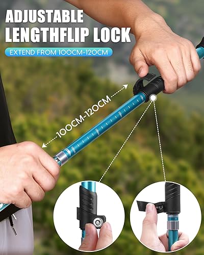 Miniatura 5 de Covacure Bastones de senderismo plegables - Bastones de senderismo de aleación de aluminio 7075 para senderismo con diseño telescópico y plegable de