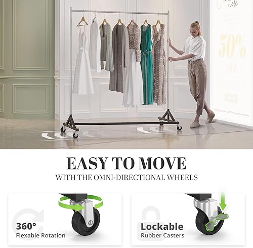 Miniatura 10 de HOKEEPER Z Racks para ropa resistente para colgar ropa, 400 libras, estante colgante comercial portátil con ruedas base Z