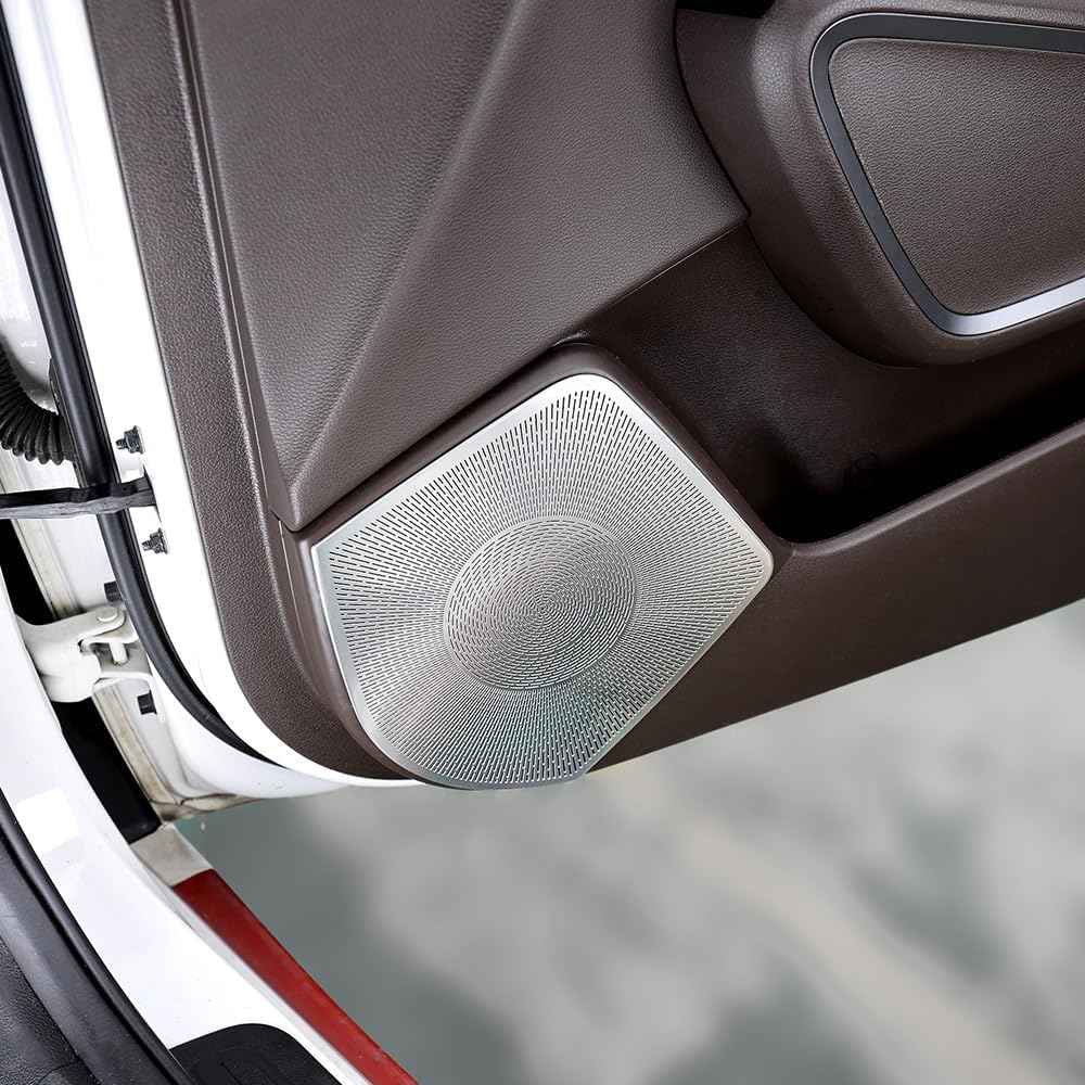 4-Piece Car Interior Door Panel Speaker Grille Kit (Lower) Compatible with Hyundai Soul 2020-2025 Models Stainless Steel Interior Audio Speaker Cover Sticker Door-Silver