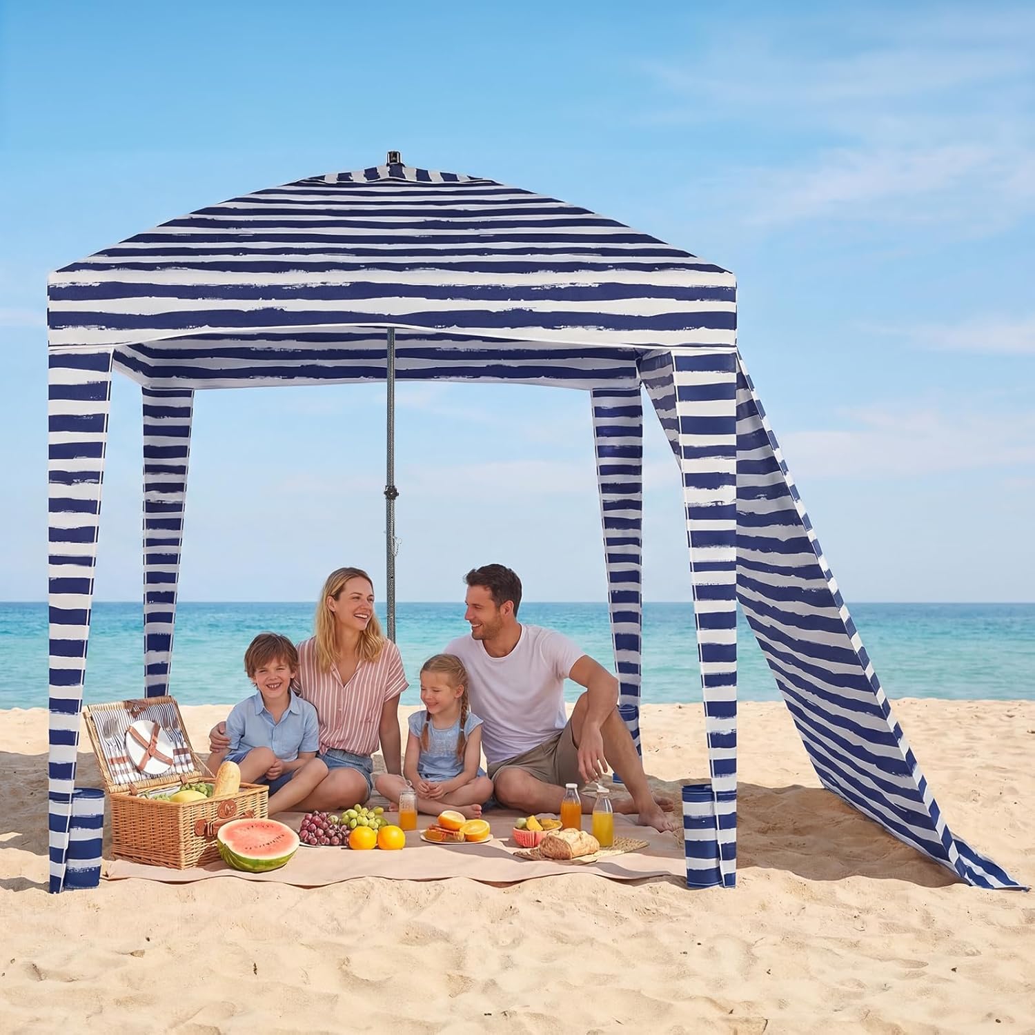 OLIXIS 6'×6' Beach Cabana Tent Sun Shelter – UPF 50+ Easy Setup Cool Canopy Tent Sun Shade with Side Wall, Wind Resistant Beach Cabana for Whole Family
