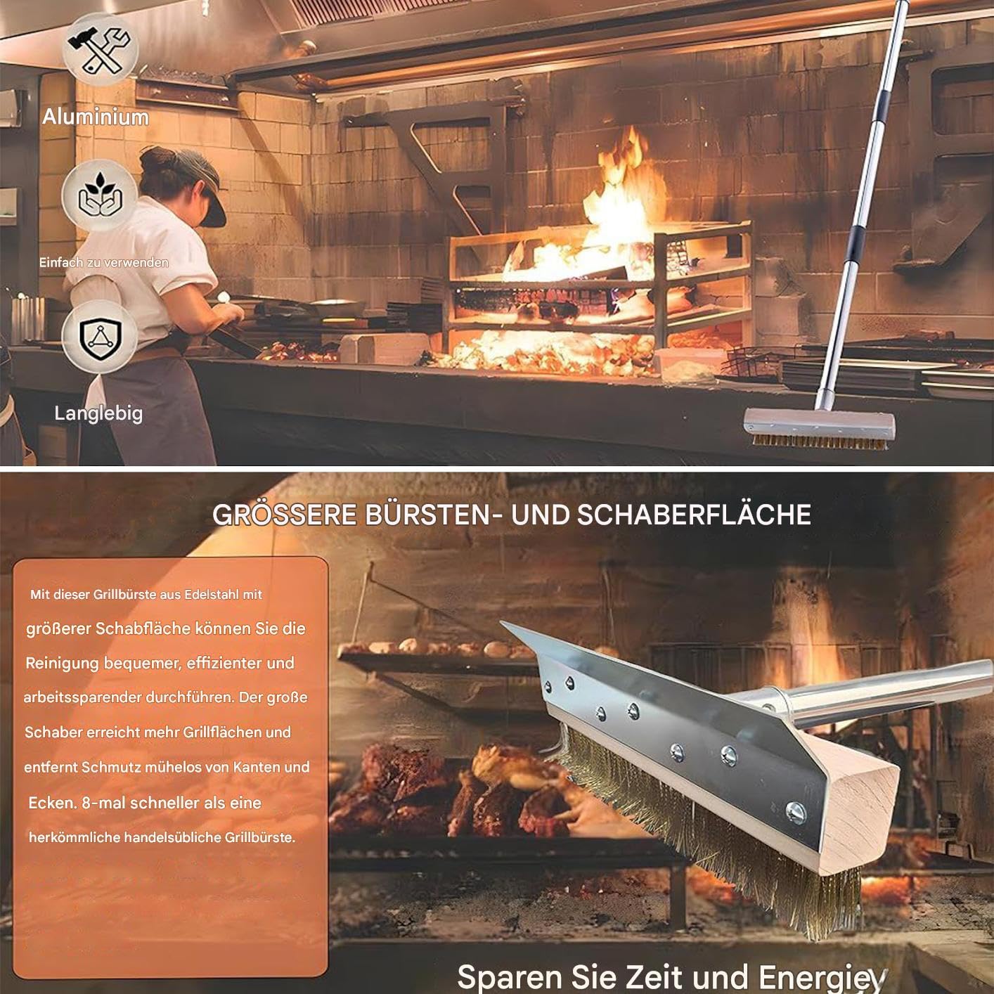 Cepillo Comercial Para Parrilla Herramienta Limpiadora Para Barbacoa, , | Limpiador De Piedra Para Pizza Con Raspador Y Mango Largo Restaurante Cocina Comercial Exteri