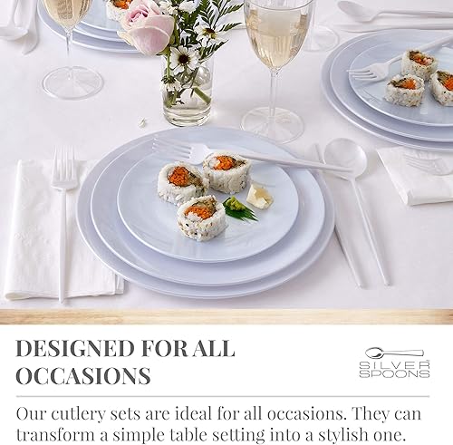 Miniatura 4 de Juego de cubiertos desechables Pearl (80 piezas) de plástico resistente, incluye 40 tenedores de ensalada, 20 cucharas de sopa y 20 cuchillos de