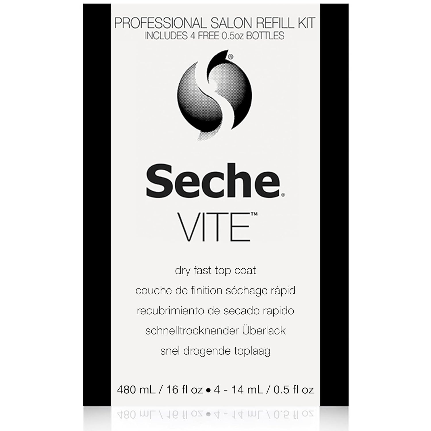 Seche Vite Professional Refill Kit, High-Gloss Clear Top Coat for Natural Nails, Artificial Gels Fiberglass Acrylic Extensions, Quick-Dry Long-Lasting Shine, 1 Kit