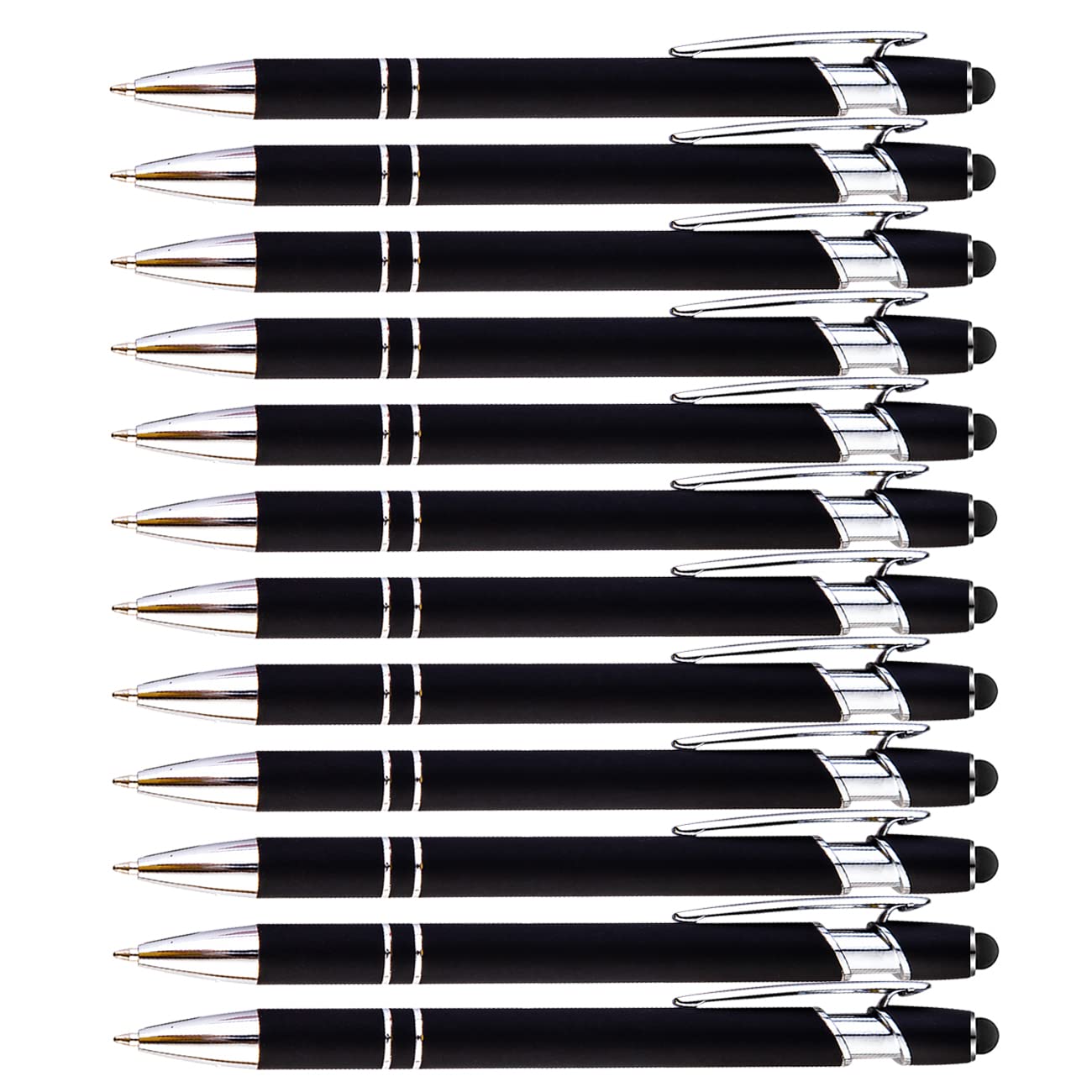 PASISIBICK 12 penne a sfera nere con stilo, 2 in 1 penna a sfera stilo in metallo, penna a sfera premium per touch screen, inchiostro nero, punta media da 1,0 mm (12 pezzi nero)